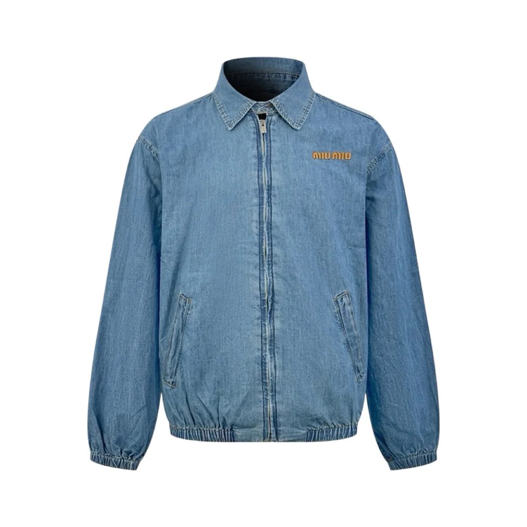 Logo-Embroidered Washed Denim Jacket D31022521