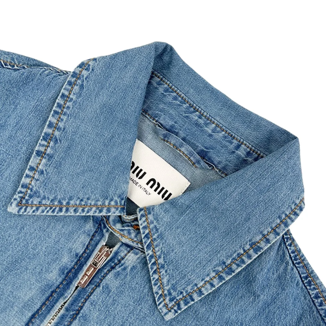 Logo-Embroidered Washed Denim Jacket D31022521 — view 3
