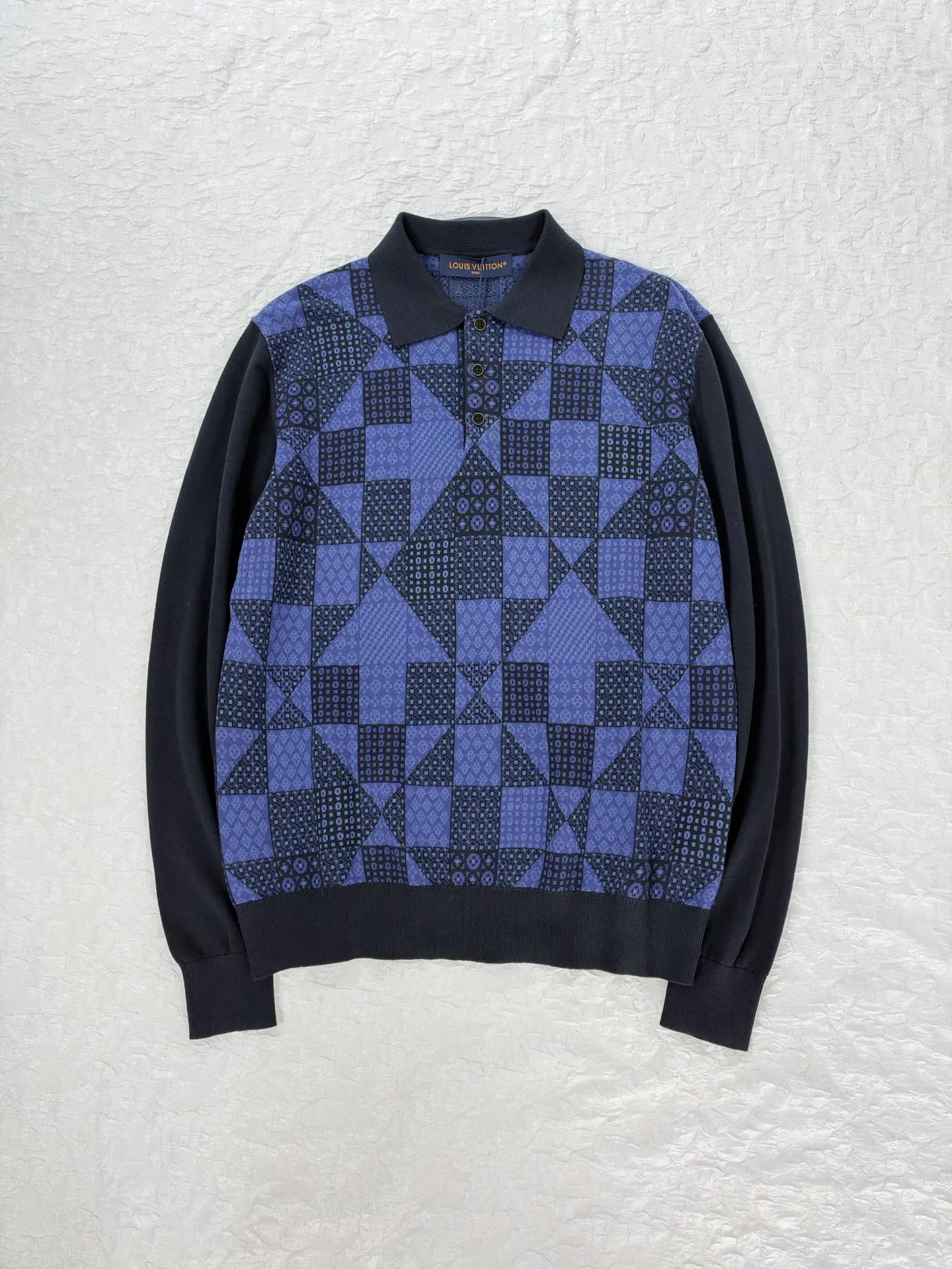 Damier Jacquard Knit Long-Sleeved Polo Shirt D31520477 — view 3