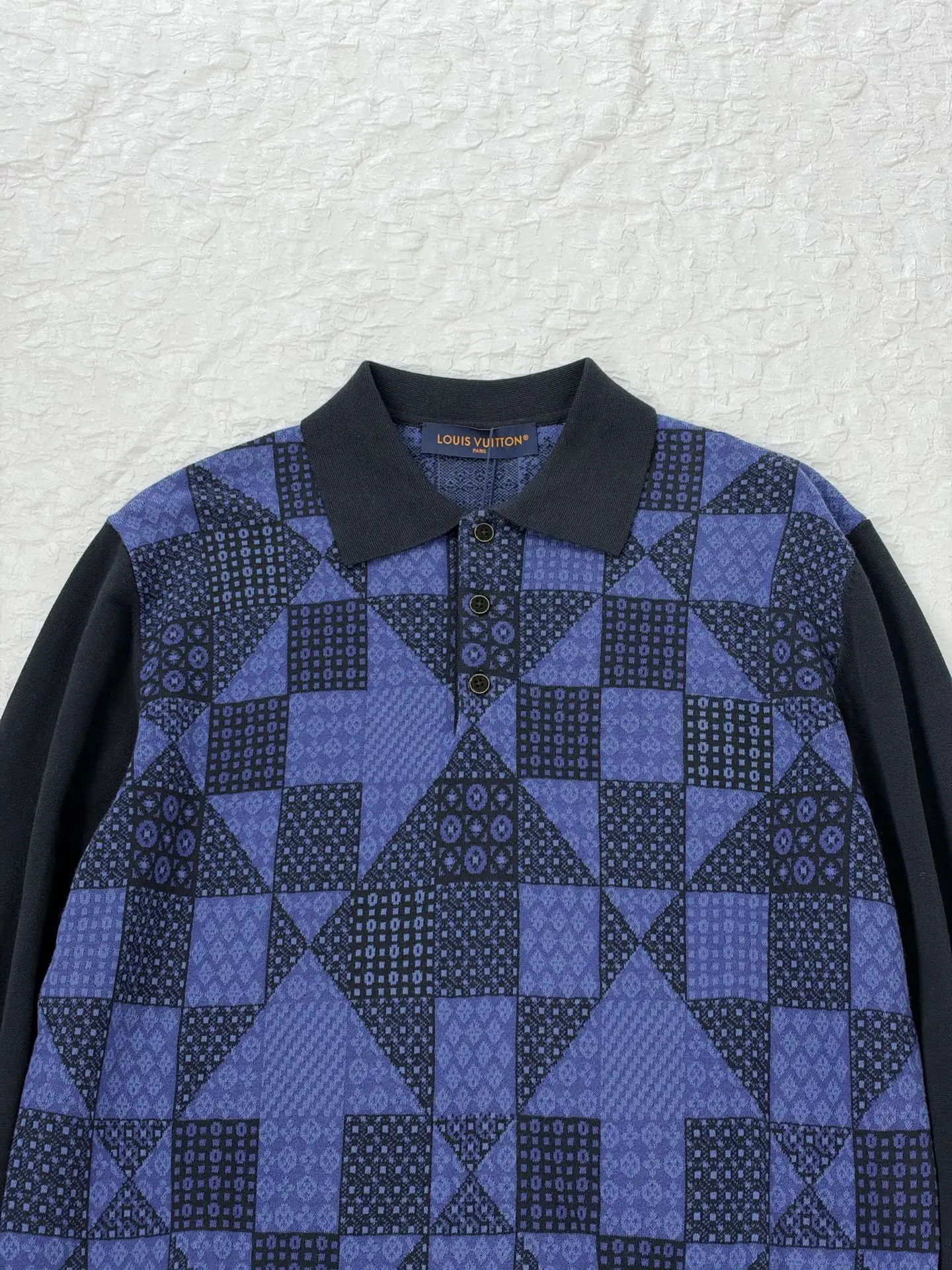 Damier Jacquard Knit Long-Sleeved Polo Shirt D31520477 — view 4