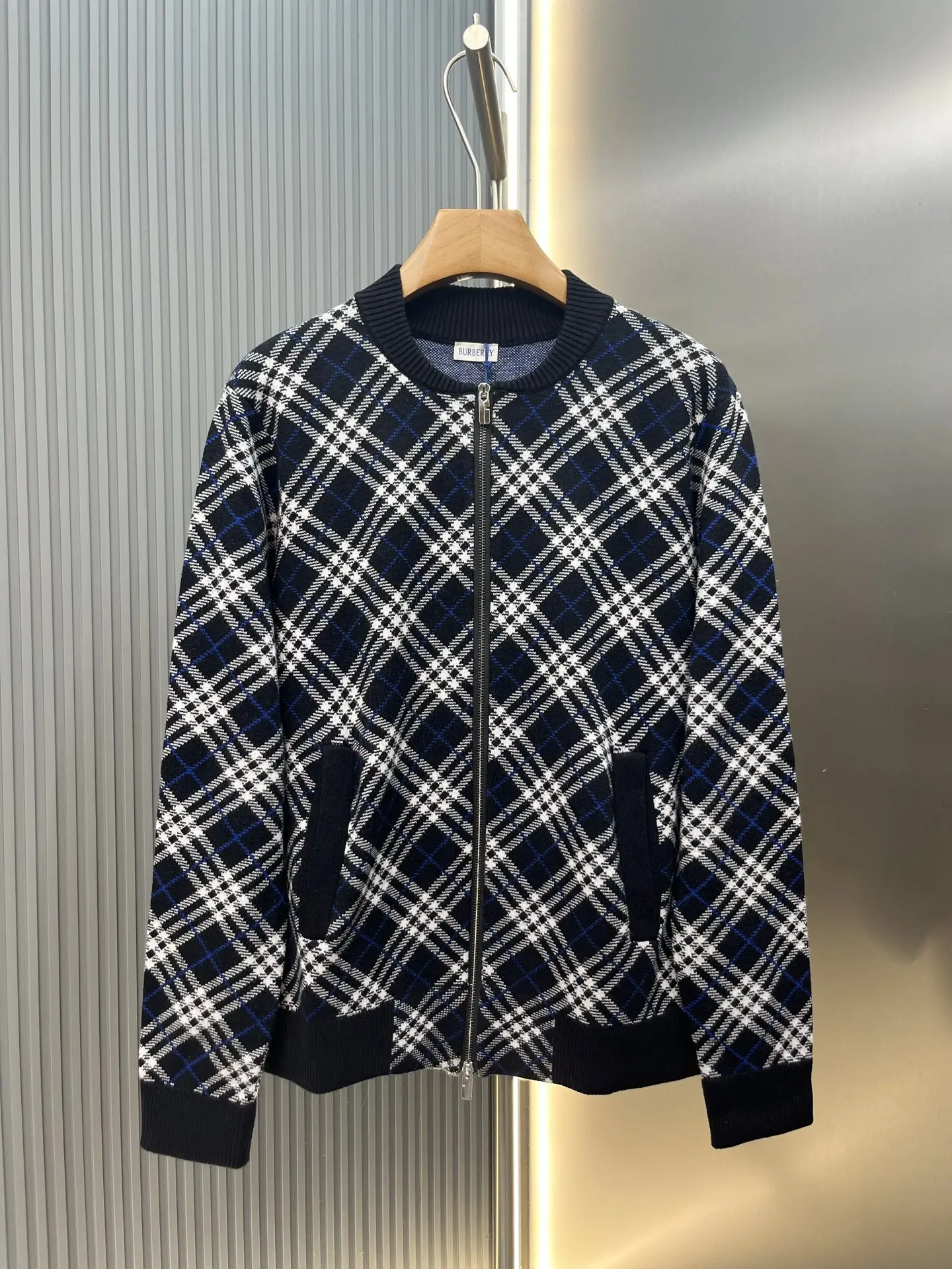 Check Jacquard Wool-Cashmere Knit Bomber Jacket D32020422