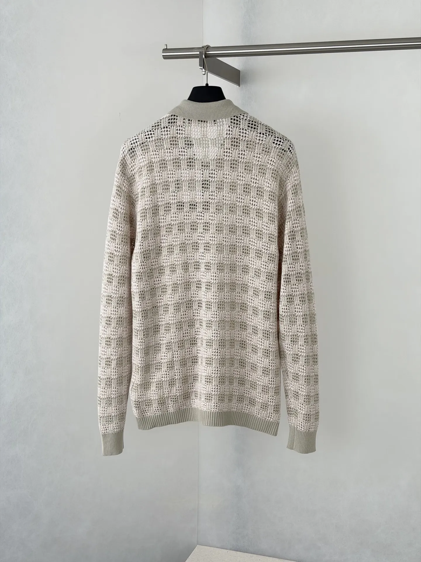 Open-Knit Mesh Cardigan with Leather Logo Patch D32521994 — view 2