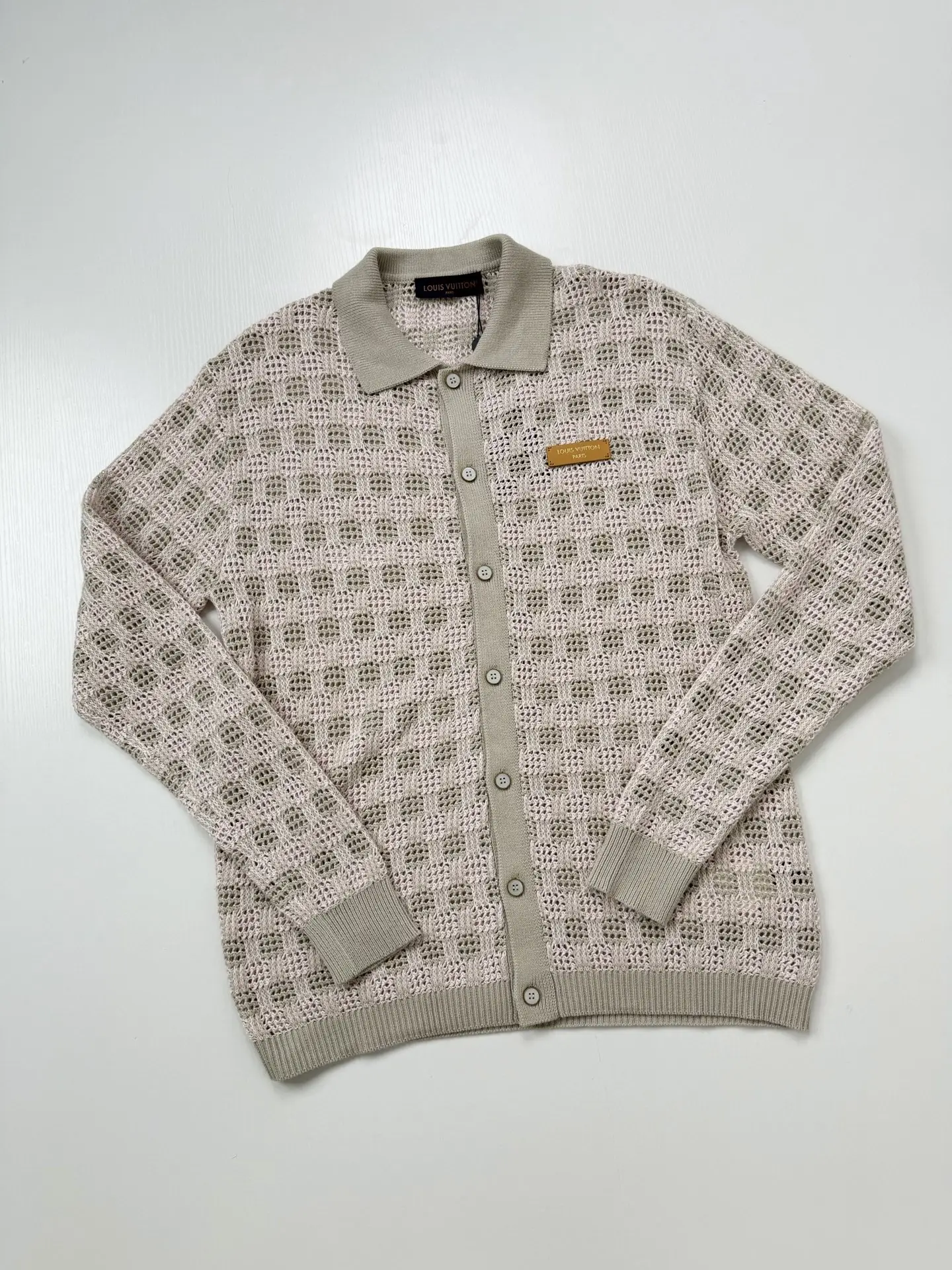 Open-Knit Mesh Cardigan with Leather Logo Patch D32521994 — view 3