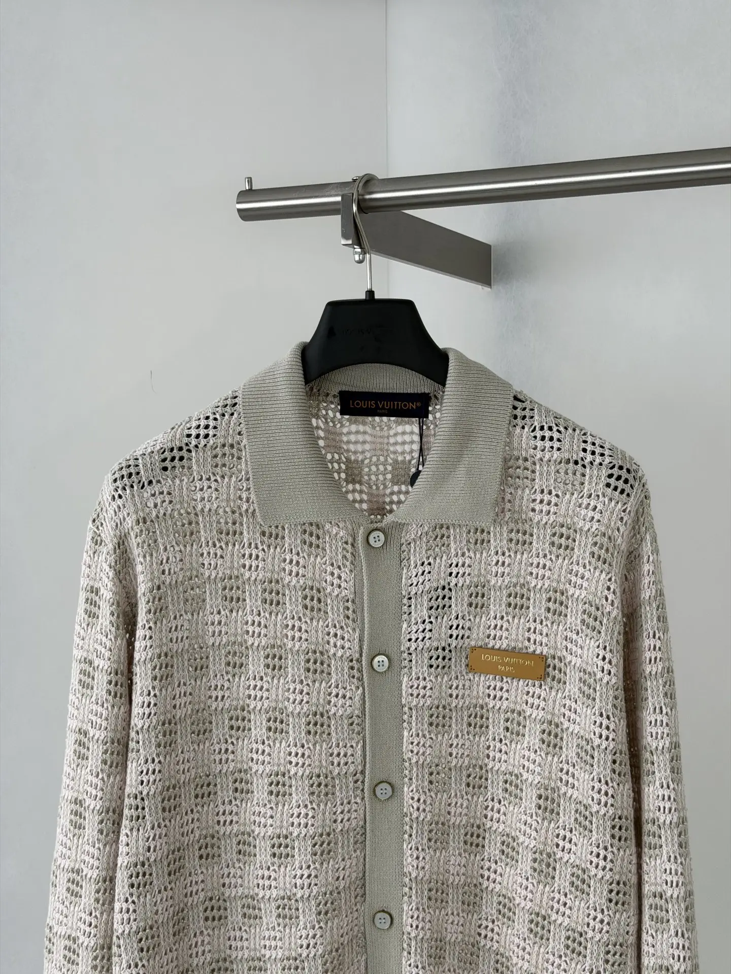 Open-Knit Mesh Cardigan with Leather Logo Patch D32521994 — view 4