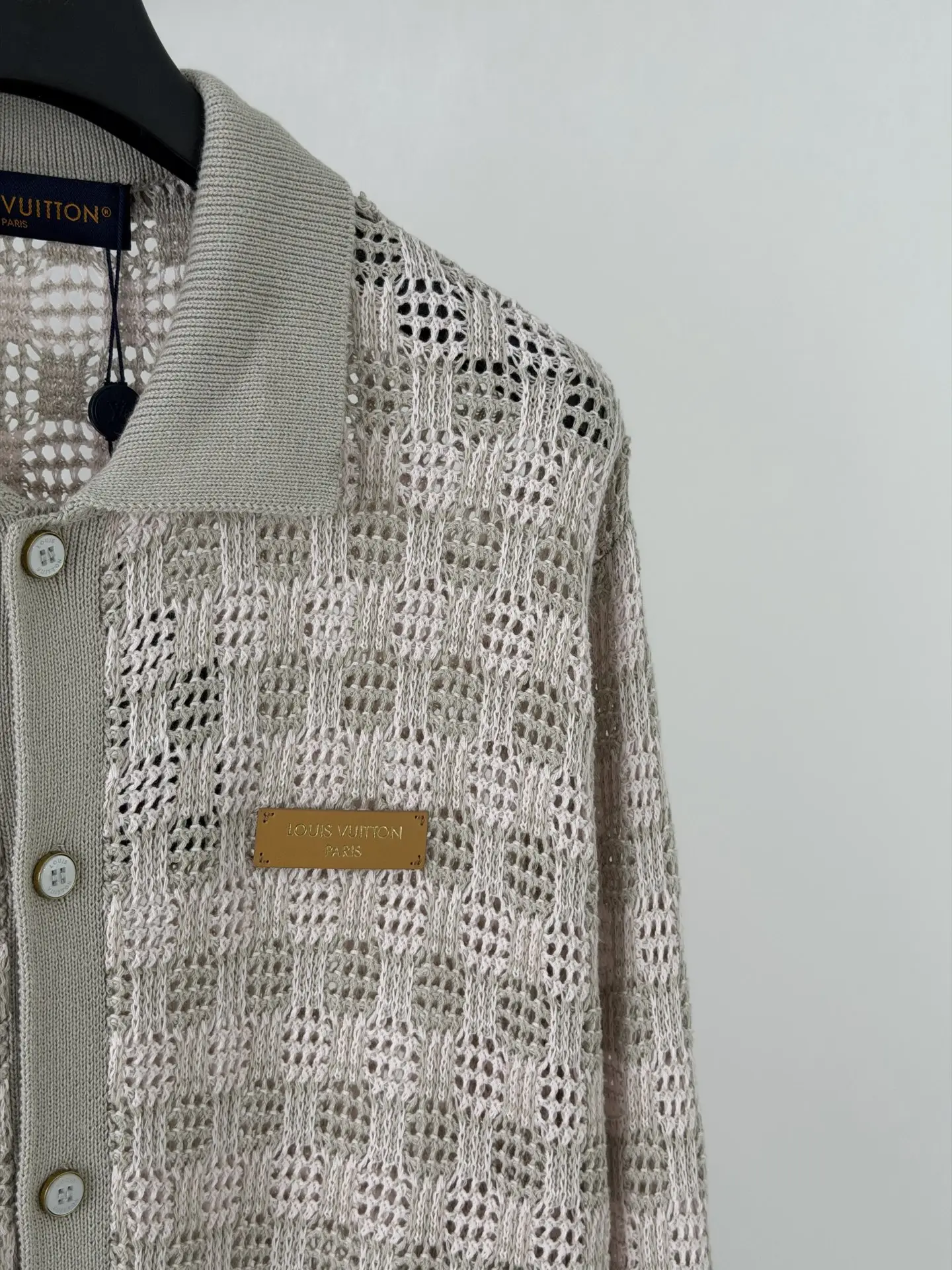 Open-Knit Mesh Cardigan with Leather Logo Patch D32521994 — view 5