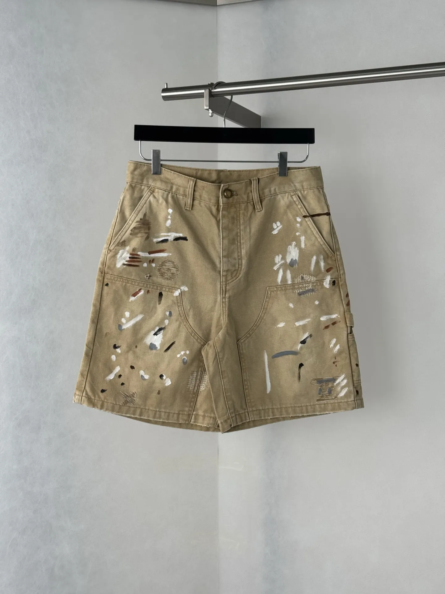 Embroidered Paint-Splatter Denim Carpenter Shorts D32518697