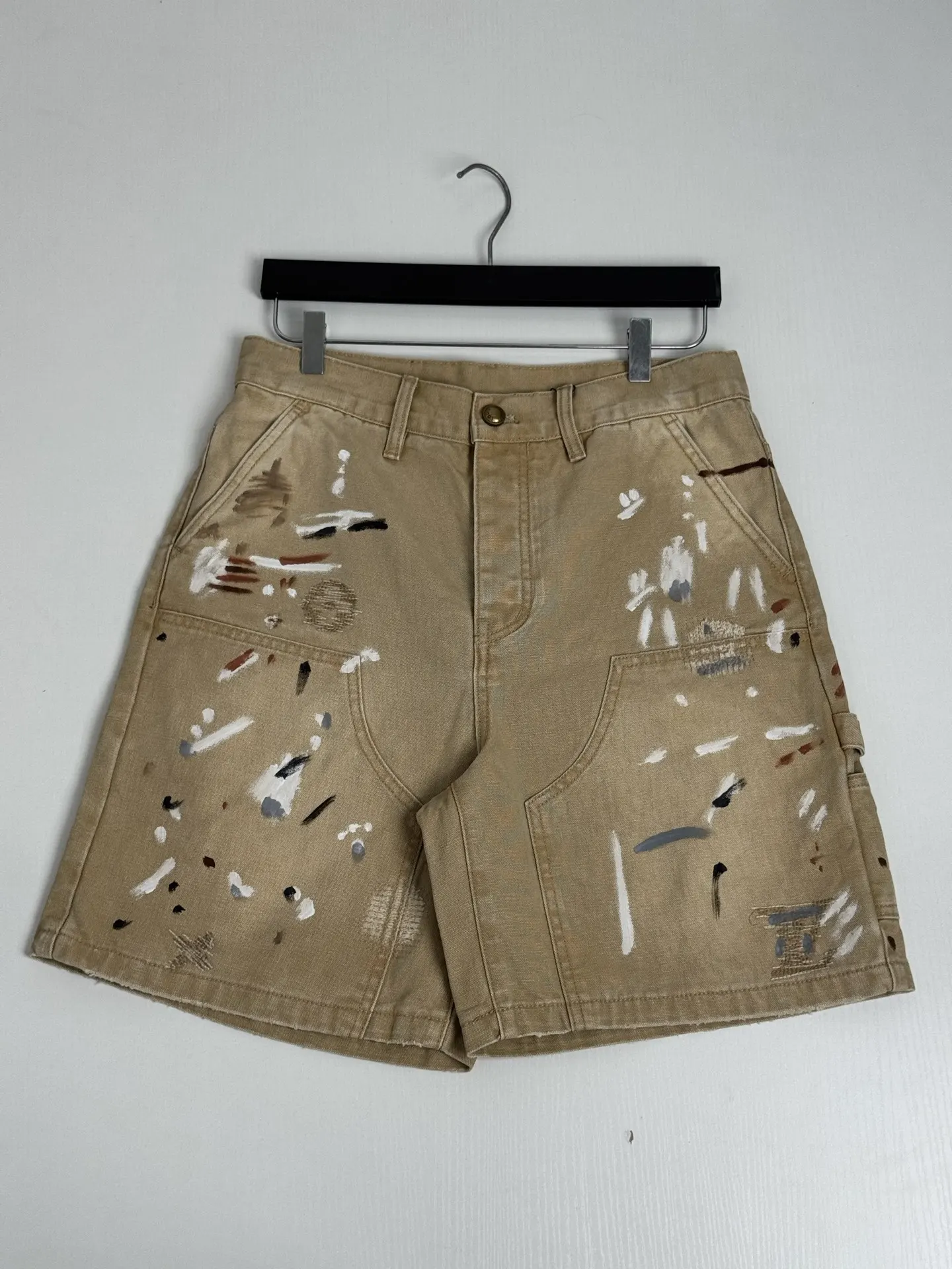 Embroidered Paint-Splatter Denim Carpenter Shorts D32518697 — view 3