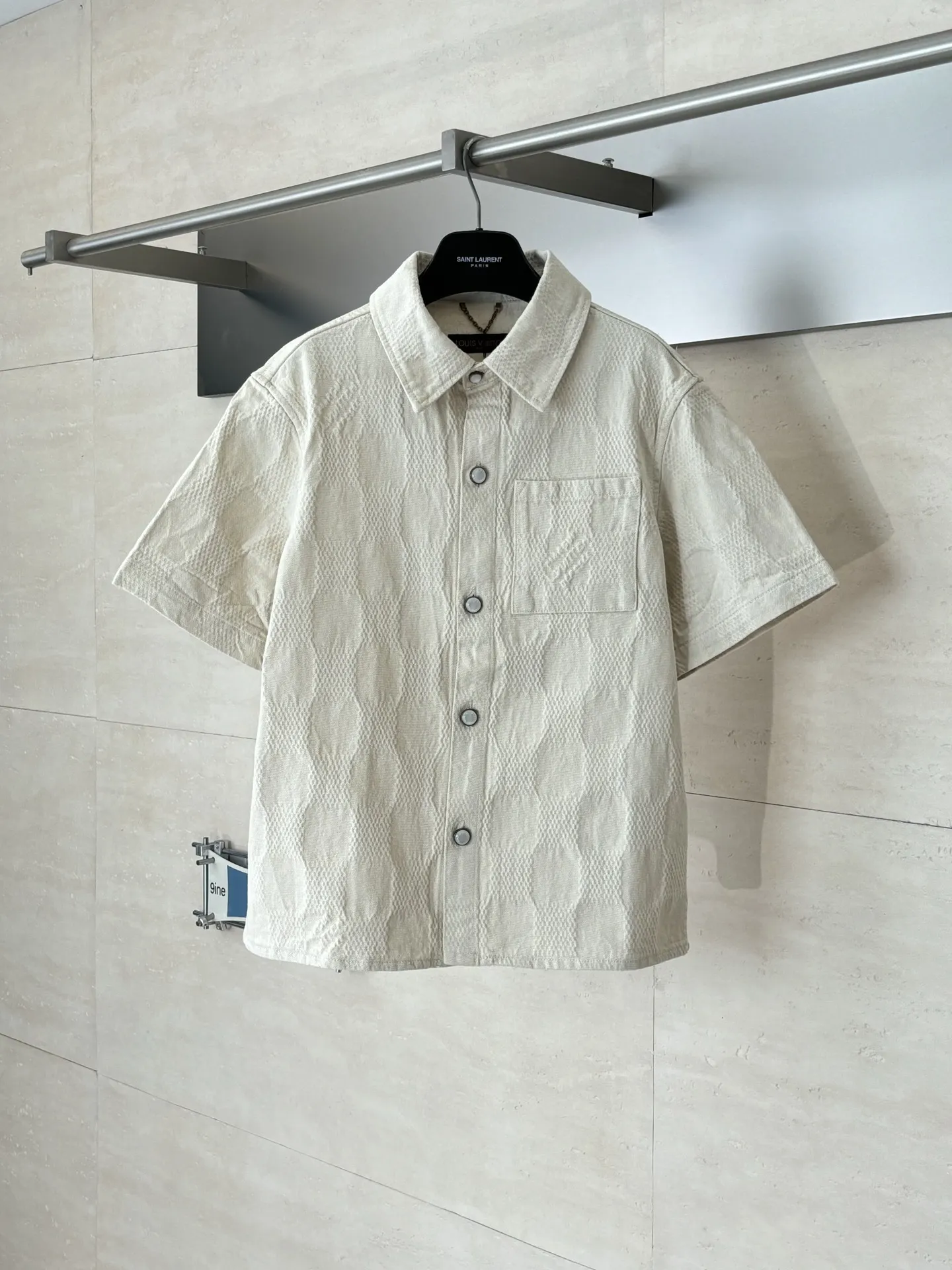 Damier Jacquard Denim Short-Sleeve Shirt D32518620