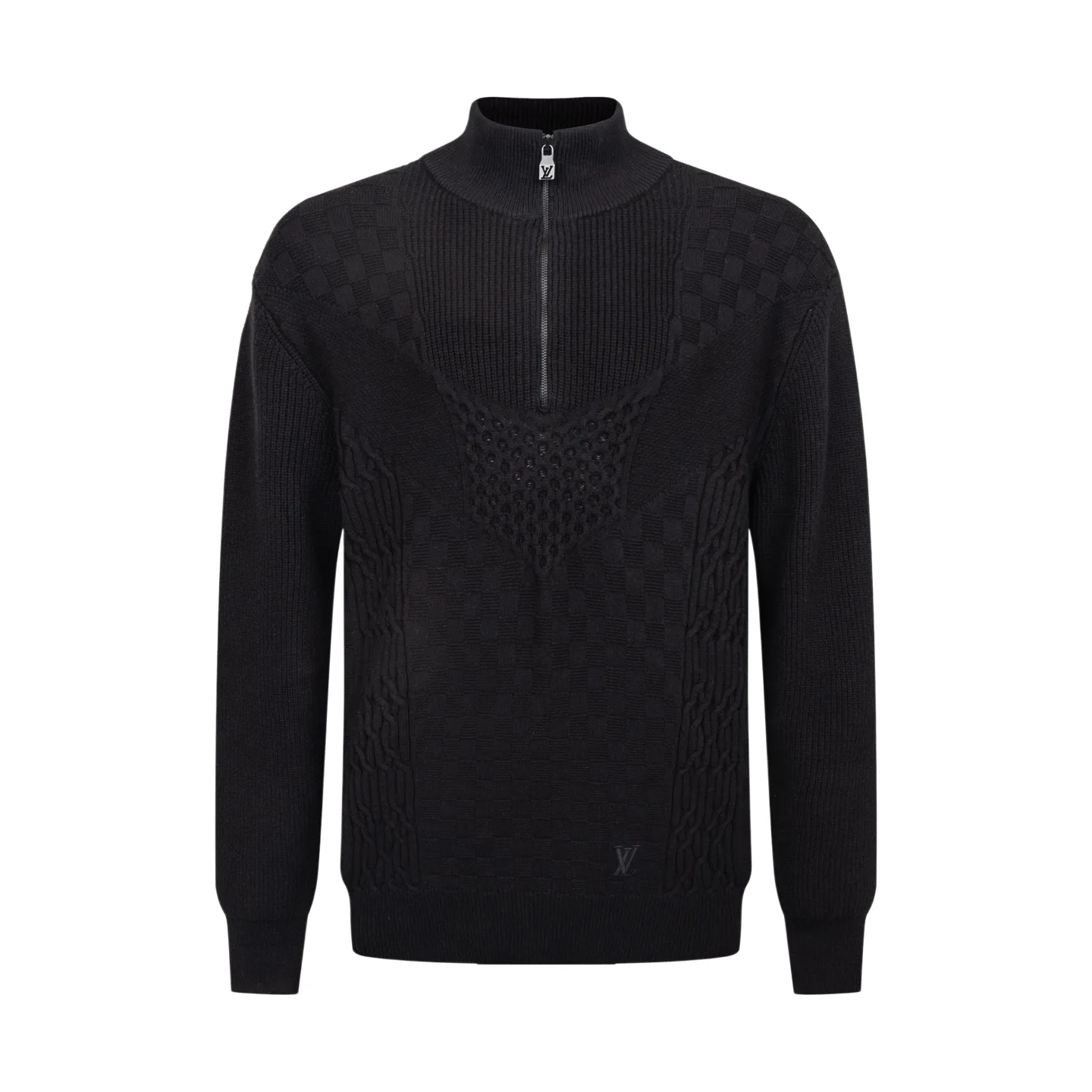 Damier Intarsia Half-Zip Cable-Knit Sweater D32518781