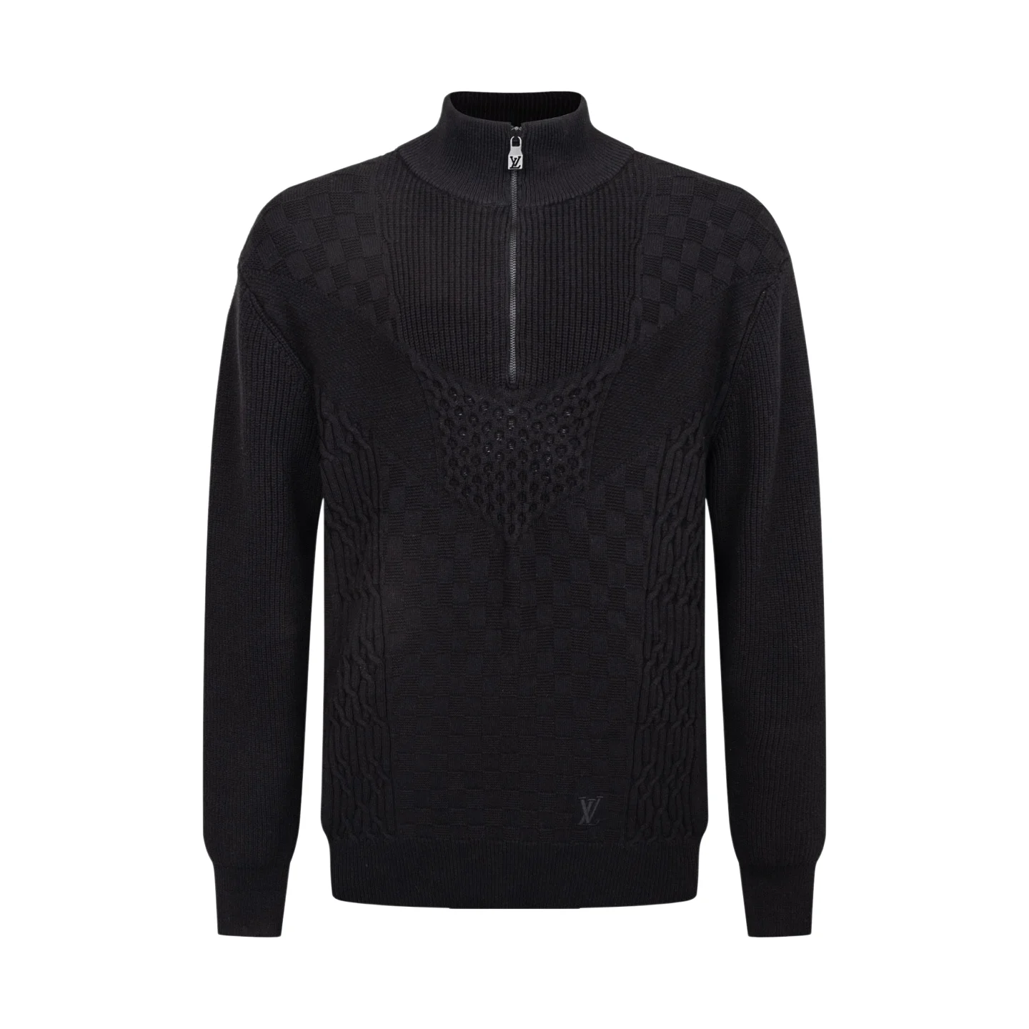 Damier Intarsia Half-Zip Cable-Knit Sweater D32518781
