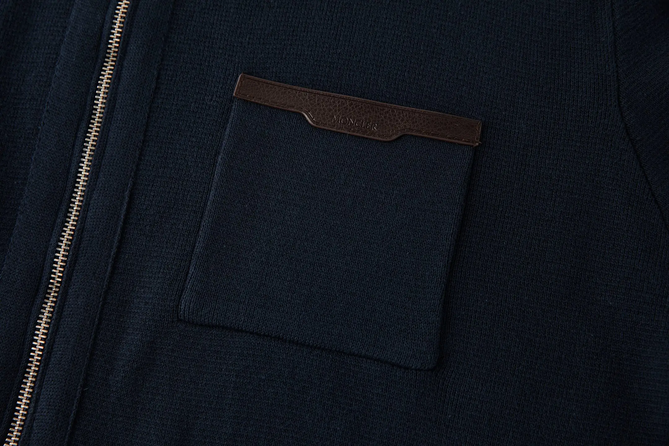 Moncler Leather-Trimmed Wool and Cotton-Blend Zip-Up Cardigan D32520519 — view 4