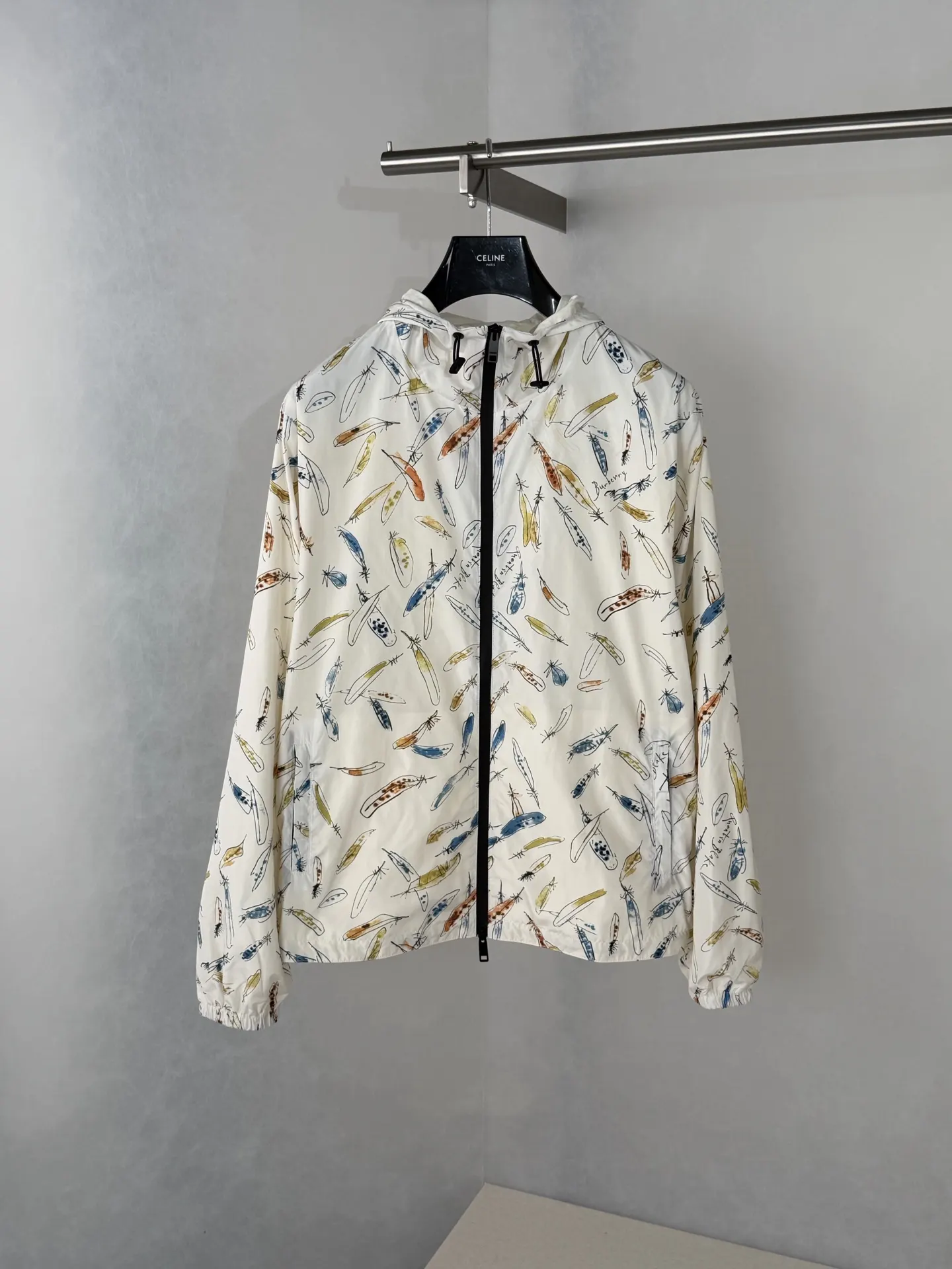 Watercolor Feather Print Hooded Windbreaker D33018675