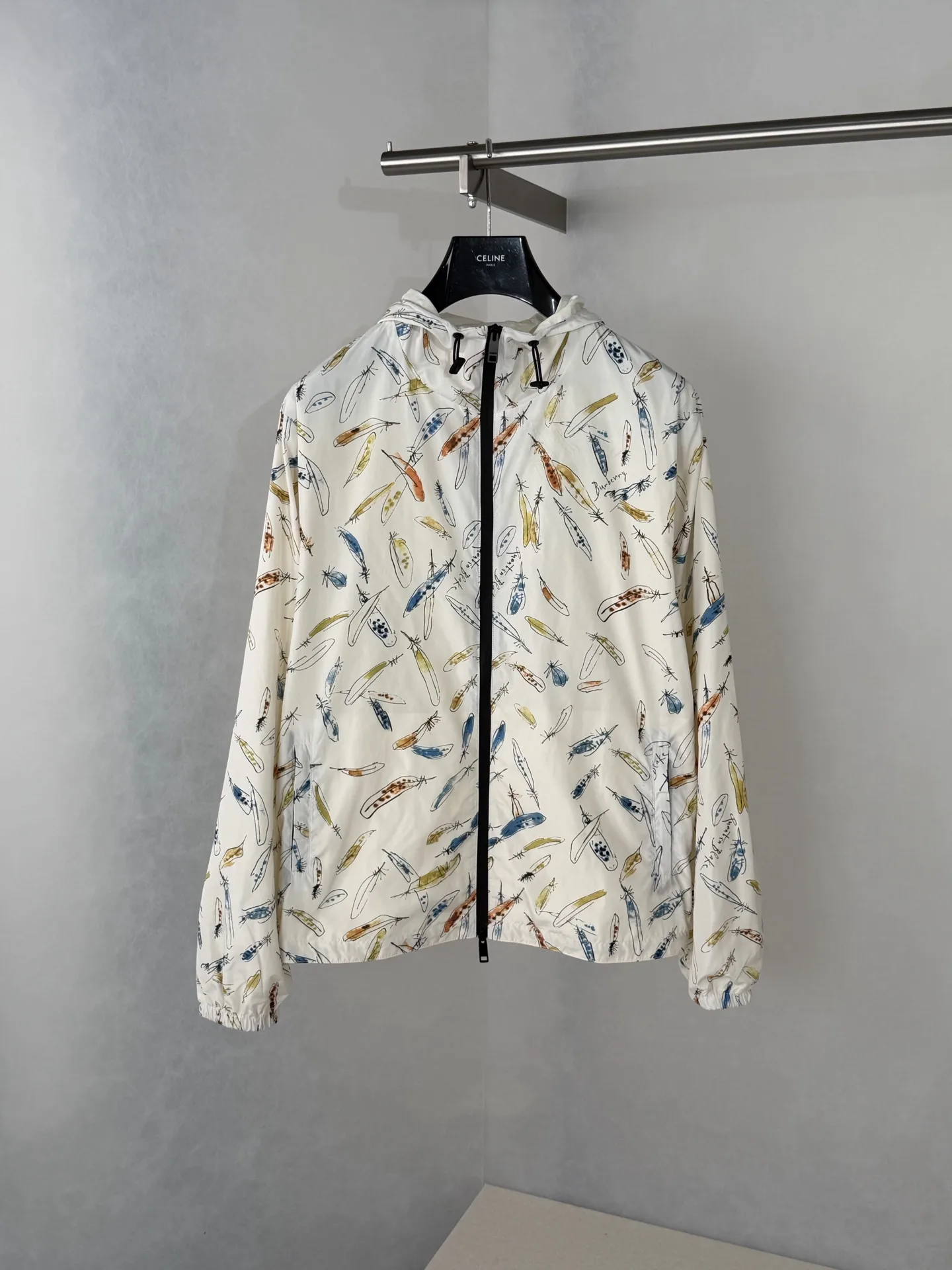 Watercolor Feather Print Hooded Windbreaker D33018675