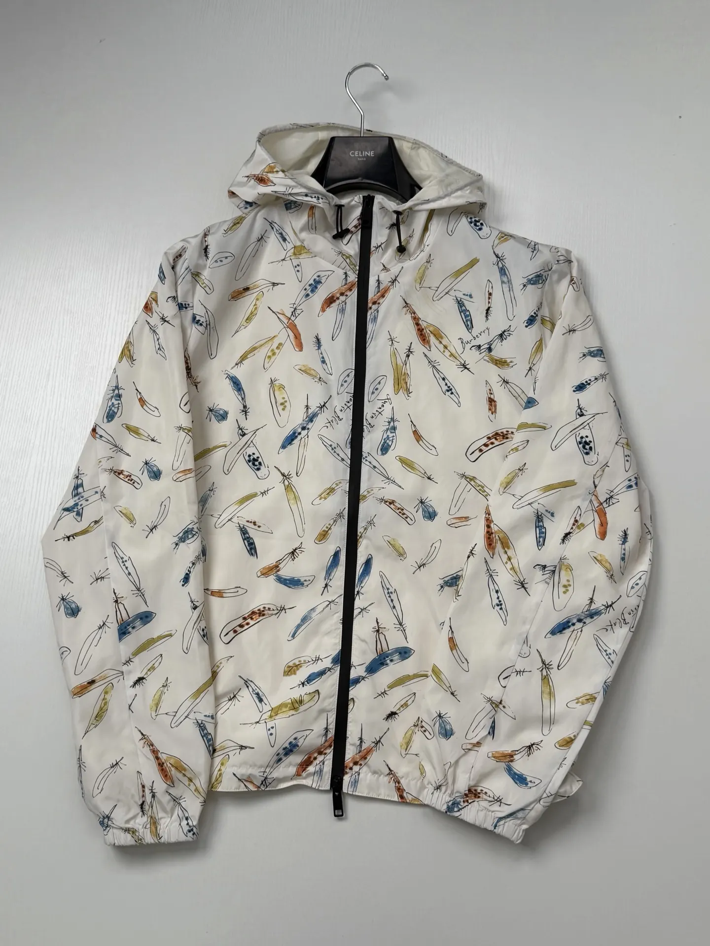 Watercolor Feather Print Hooded Windbreaker D33018675 — view 3