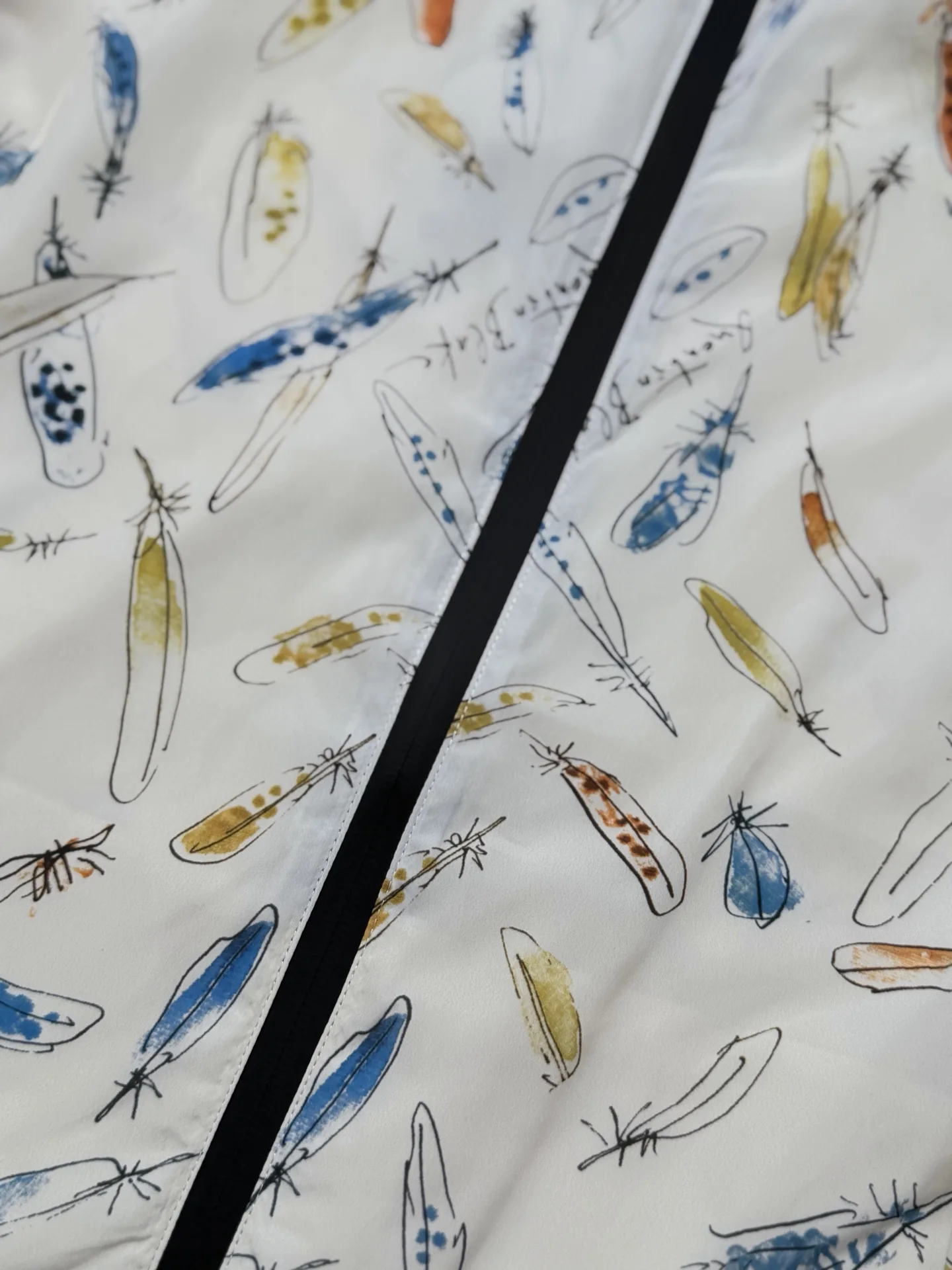 Watercolor Feather Print Hooded Windbreaker D33018675 — view 8