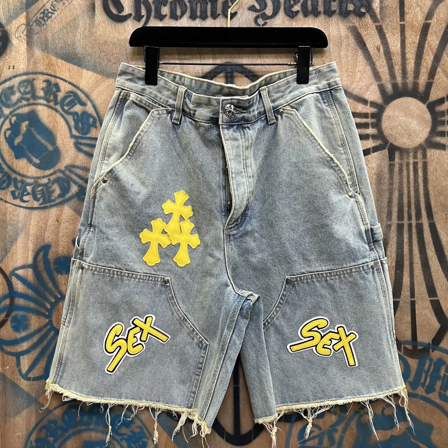 Remake Leather Patch Denim Shorts D33014557