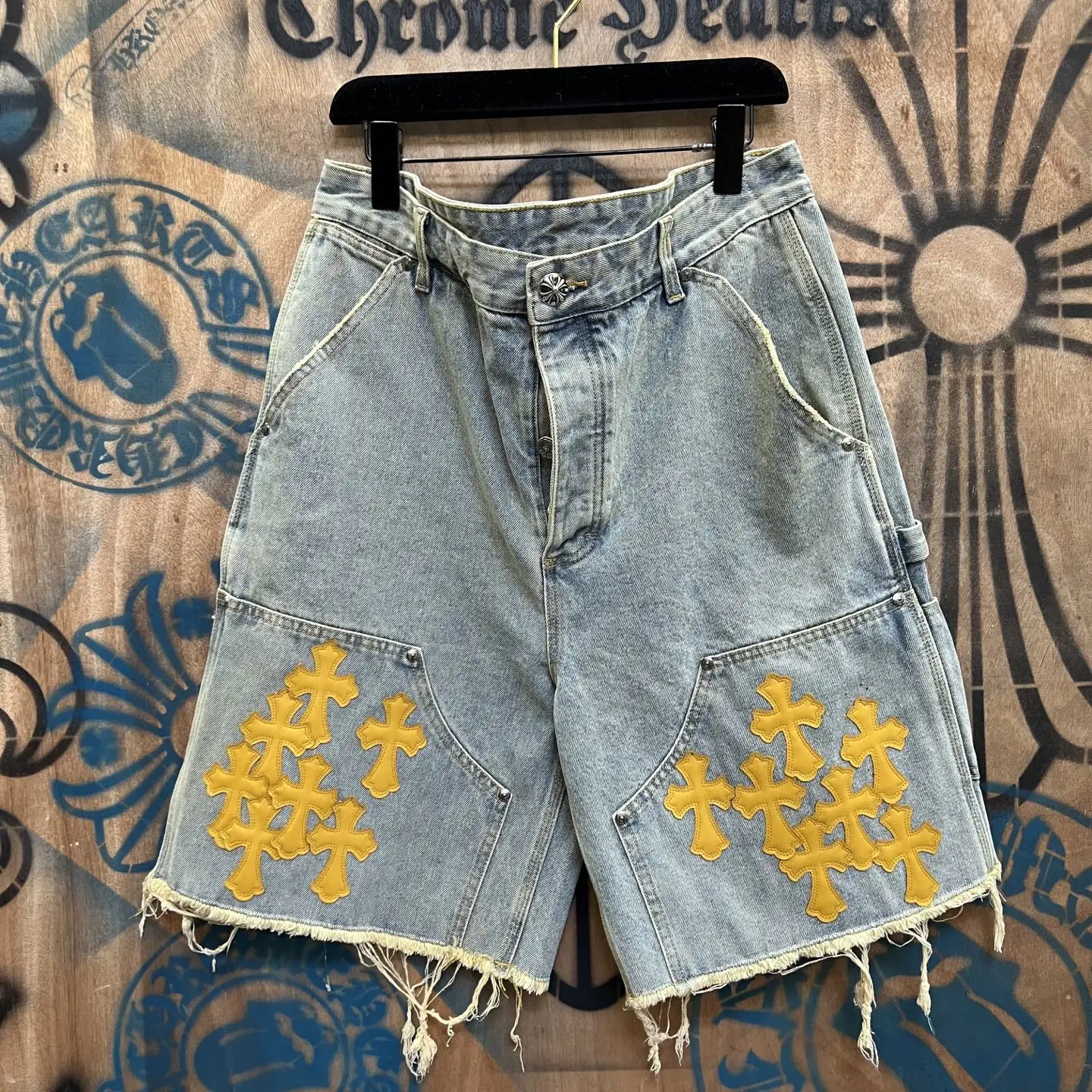 Remade Leather Cross Patch Denim Shorts D33014550