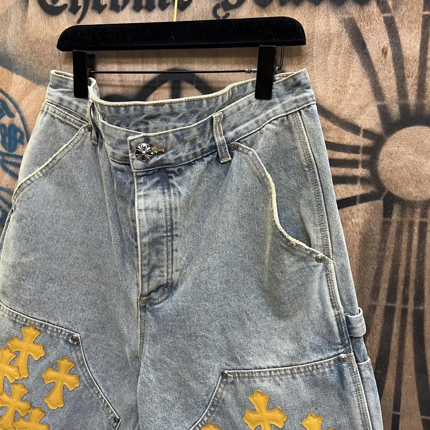 Remade Leather Cross Patch Denim Shorts D33014550 — view 3