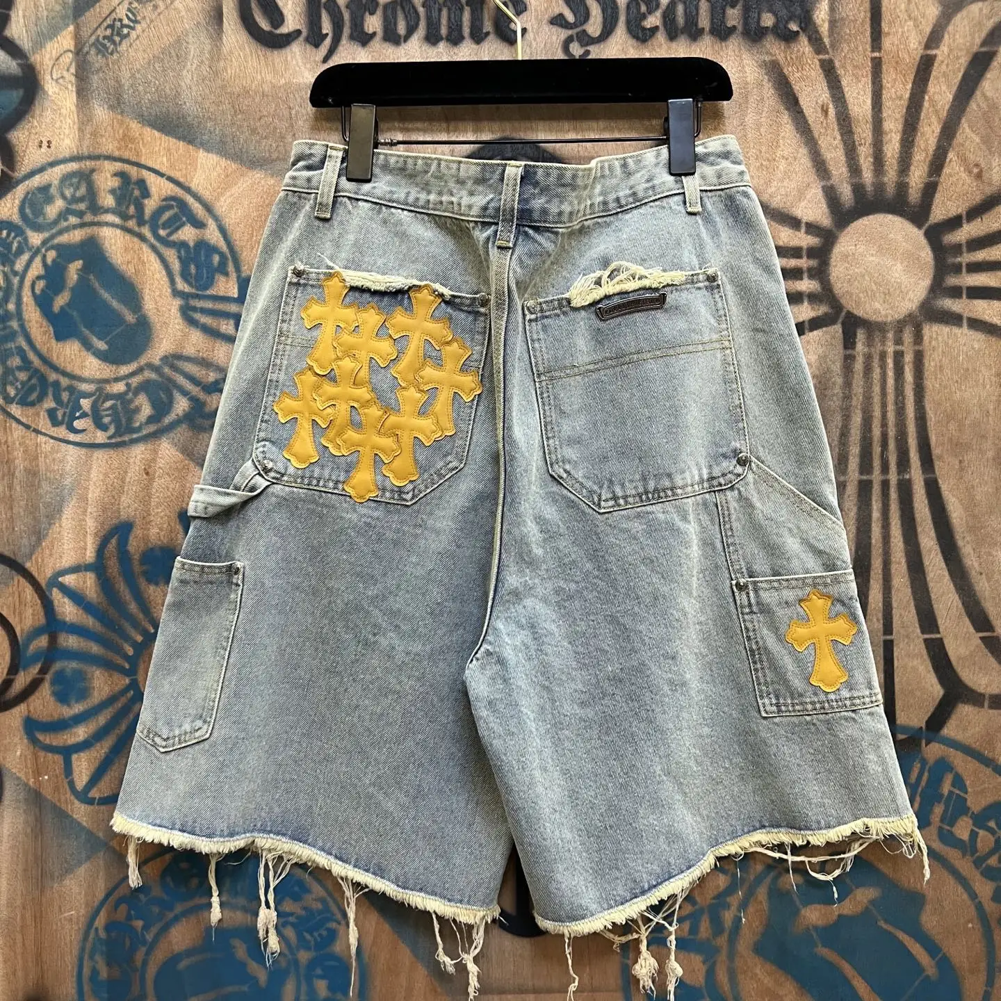 Remade Leather Cross Patch Denim Shorts D33014550 — view 8