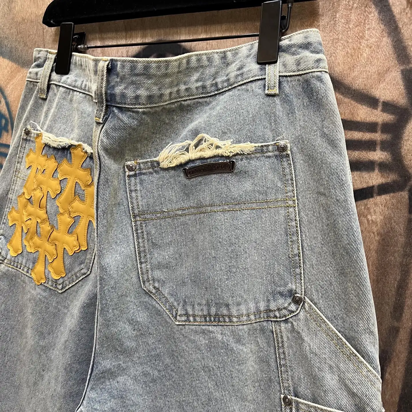 Remade Leather Cross Patch Denim Shorts D33014550 — view 9