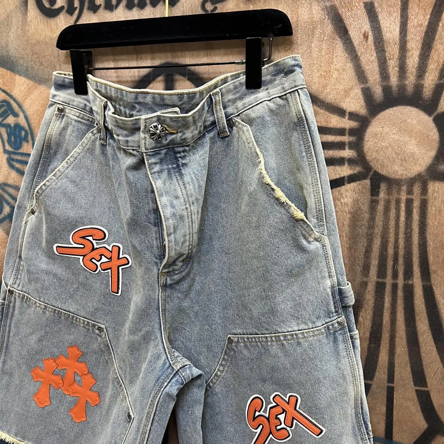 Remake Leather-Patch Denim Shorts D33014554 — view 3