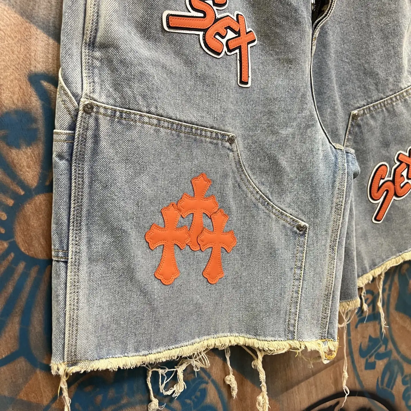 Remake Leather-Patch Denim Shorts D33014554 — view 5