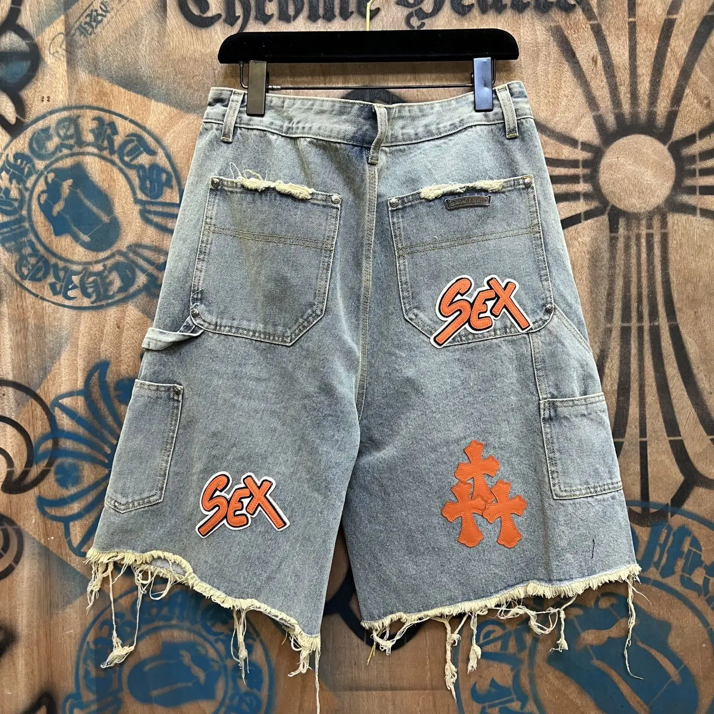 Remake Leather-Patch Denim Shorts D33014554 — view 9