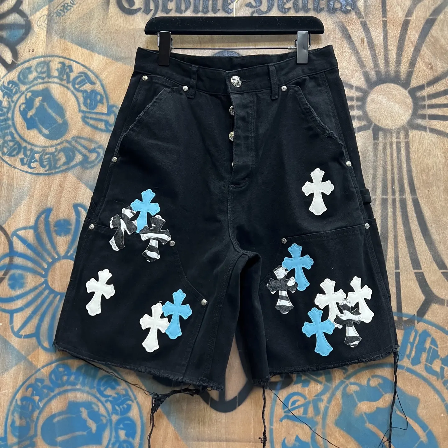 Remake Leather Patch Denim Shorts D33014563