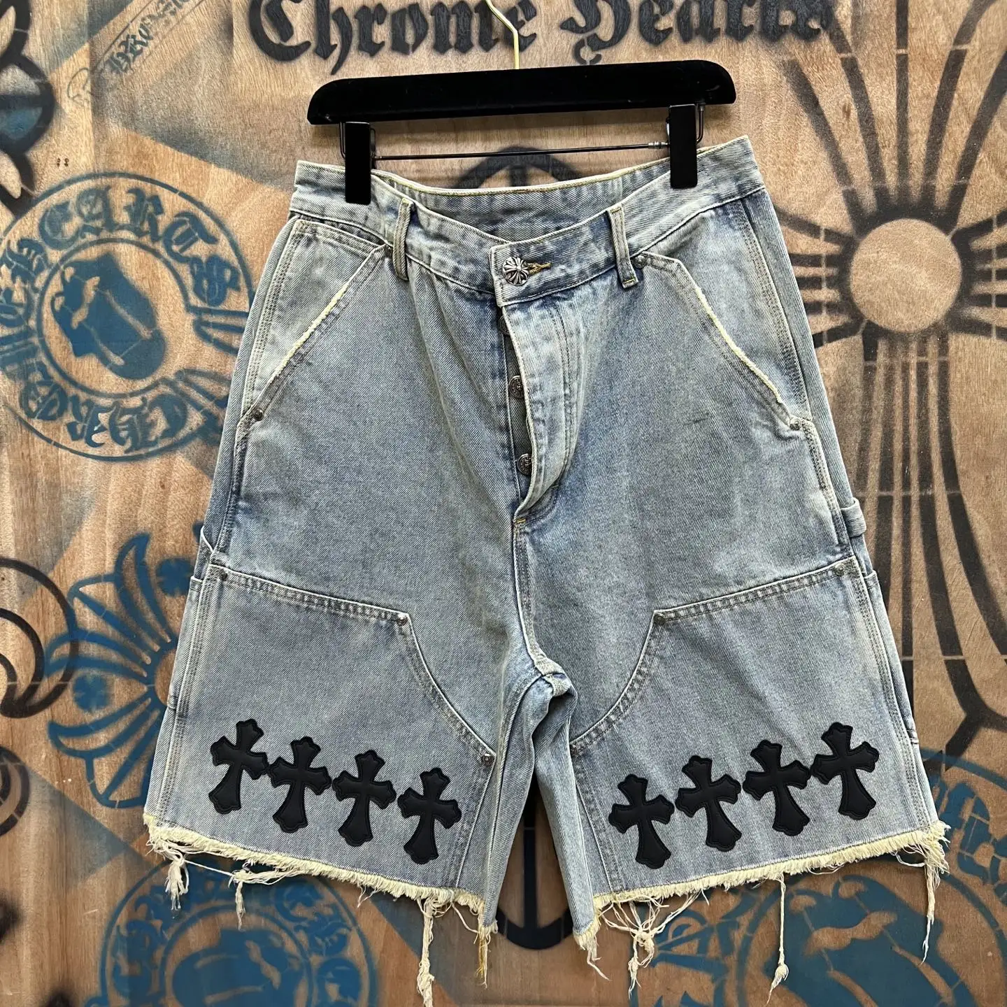 Chrome Hearts Remake Leather-Patch Denim Shorts D33014551