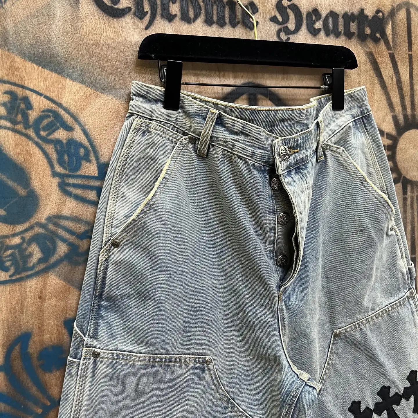 Chrome Hearts Remake Leather-Patch Denim Shorts D33014551 — view 2