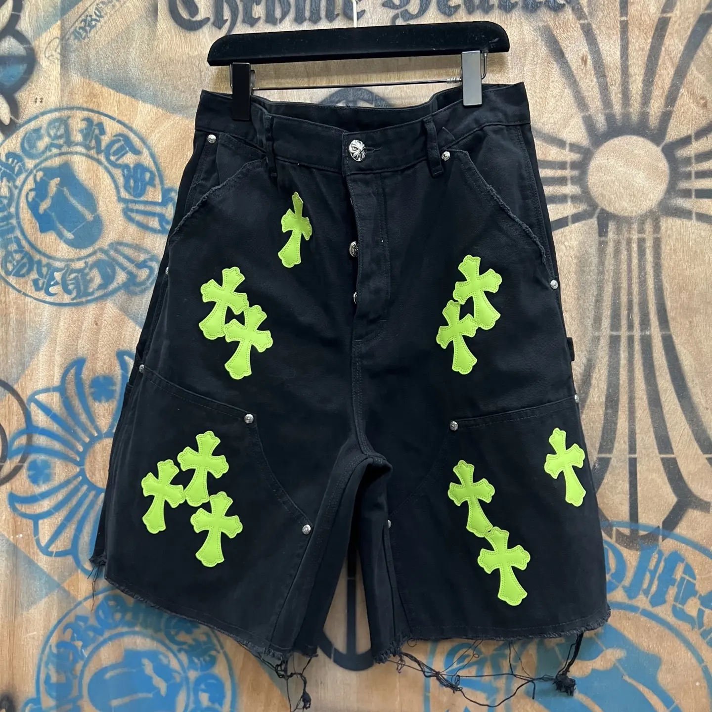 Remake Leather-Patch Denim Shorts D33014564