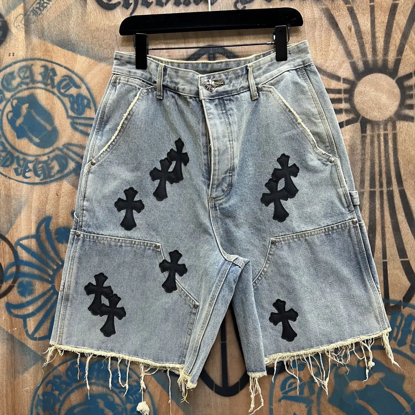 Remade Leather-Patch Denim Shorts D33014552