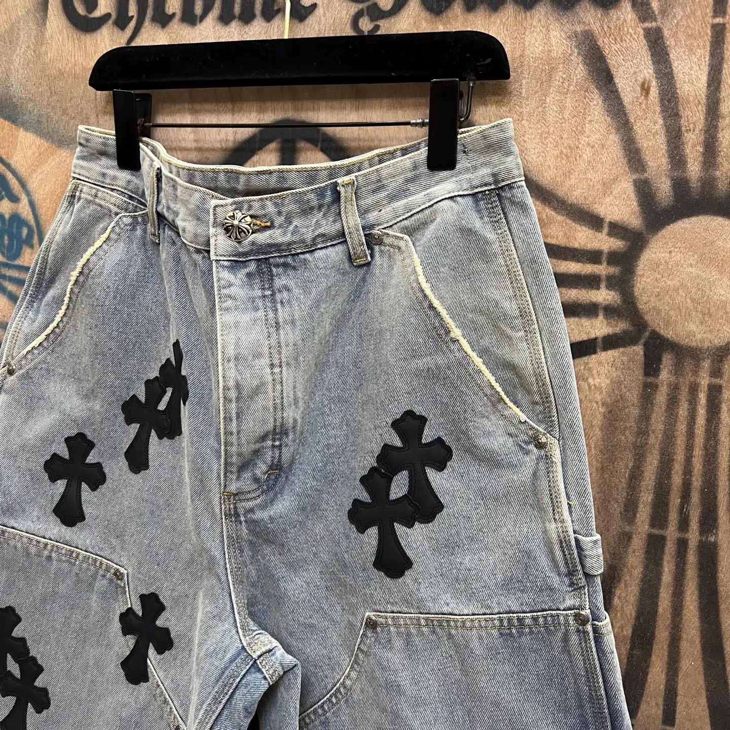 Remade Leather-Patch Denim Shorts D33014552 — view 3