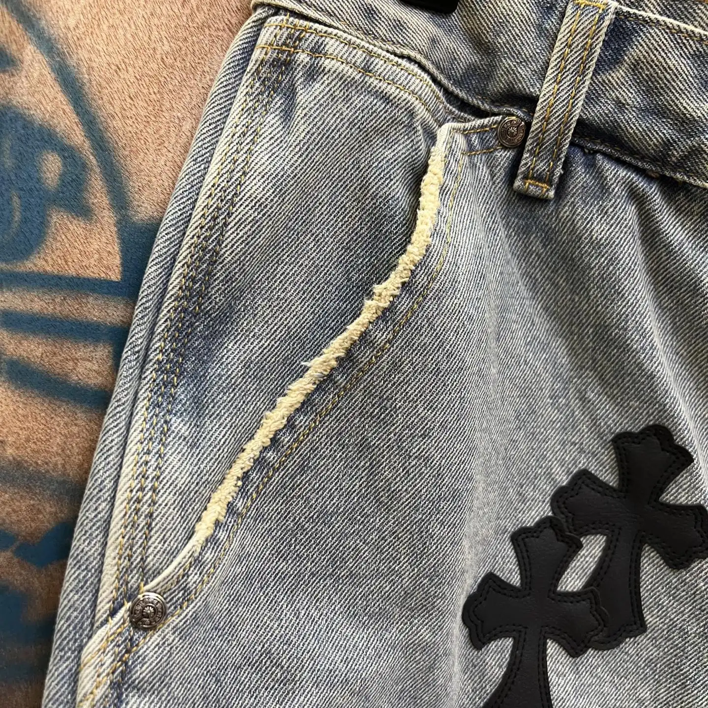 Remade Leather-Patch Denim Shorts D33014552 — view 4