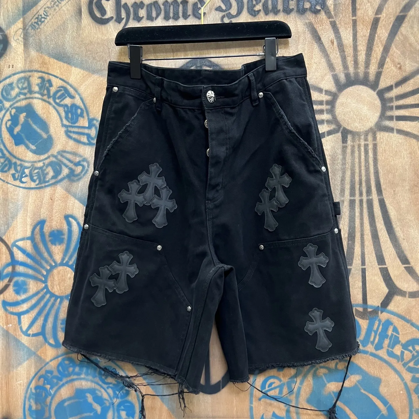 Leather Cross Patch Remake Denim Shorts D33014565