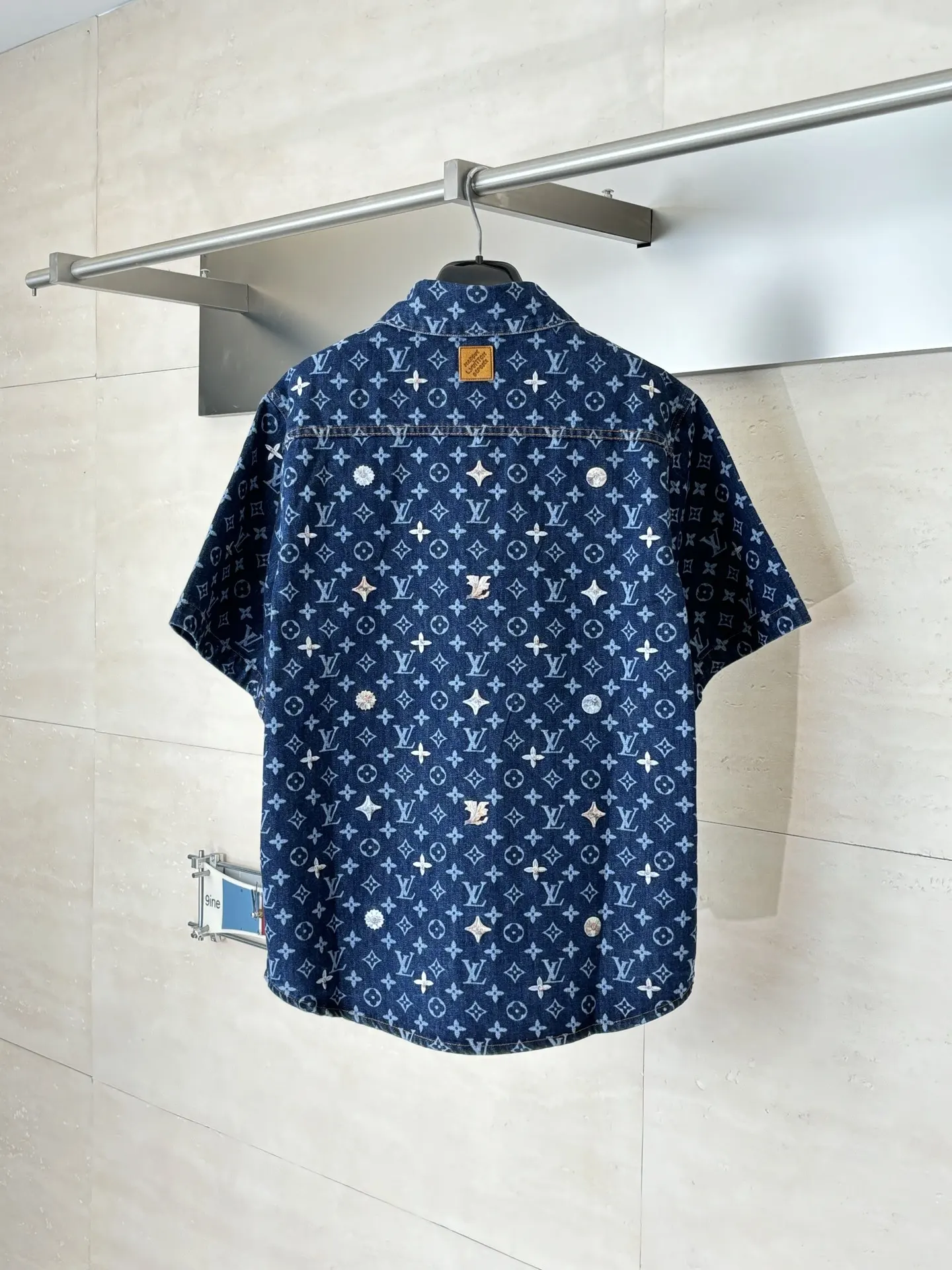 Monogram Embroidered Denim Short-Sleeve Shirt D33518595 — view 2