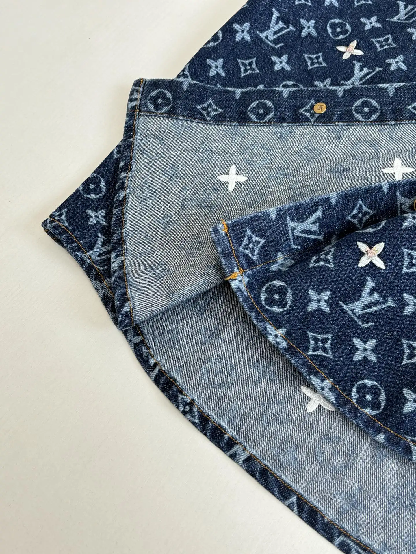 Monogram Embroidered Denim Short-Sleeve Shirt D33518595 — view 6
