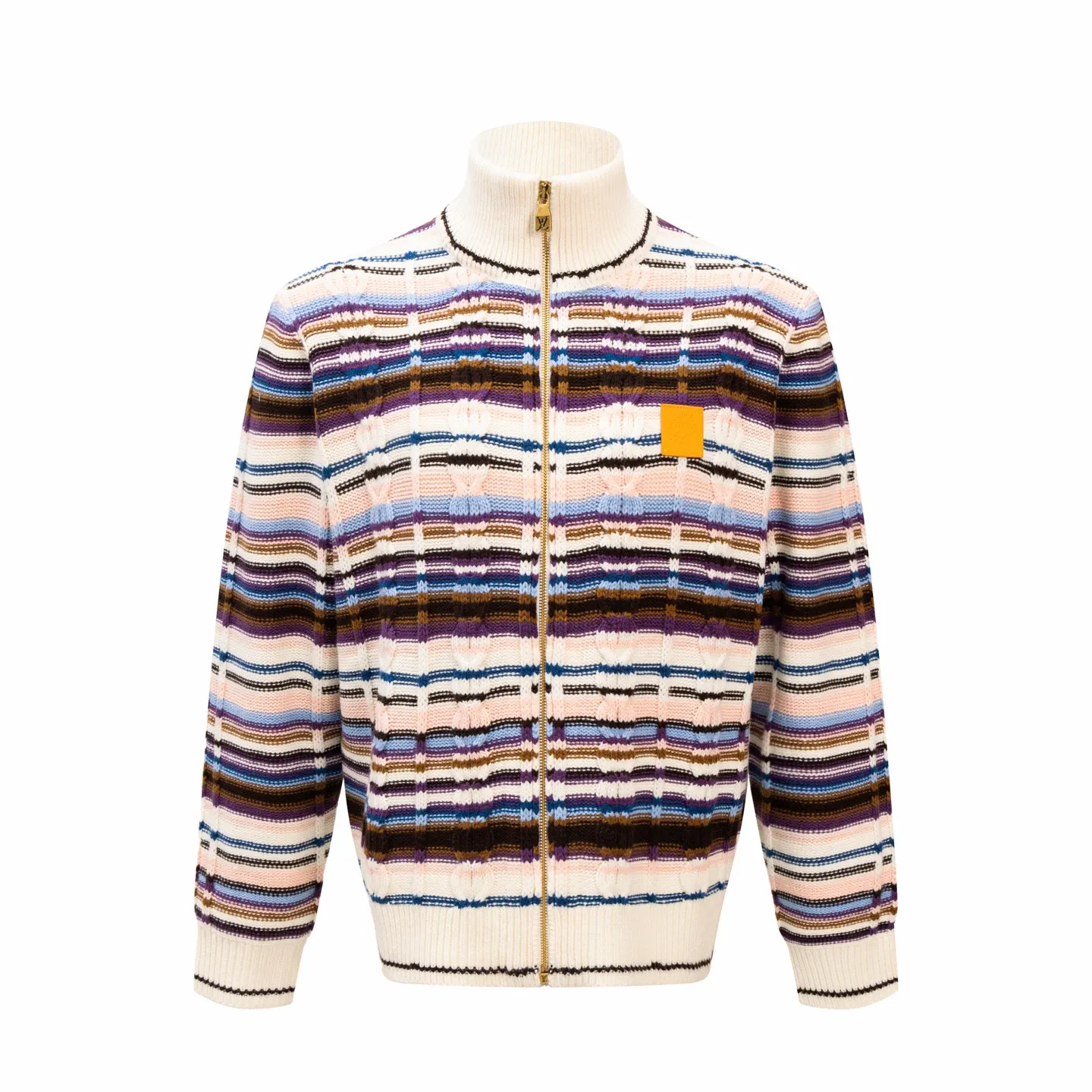 Striped Cable-Knit Wool-Cashmere Zip-Up Cardigan D33514193