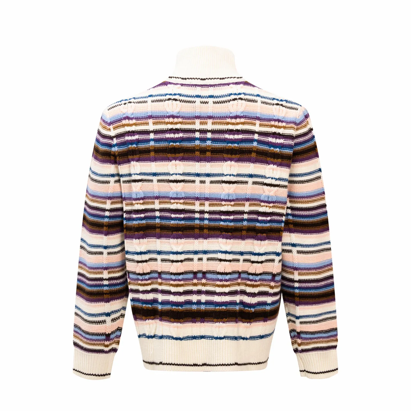 Striped Cable-Knit Wool-Cashmere Zip-Up Cardigan D33514193 — view 2