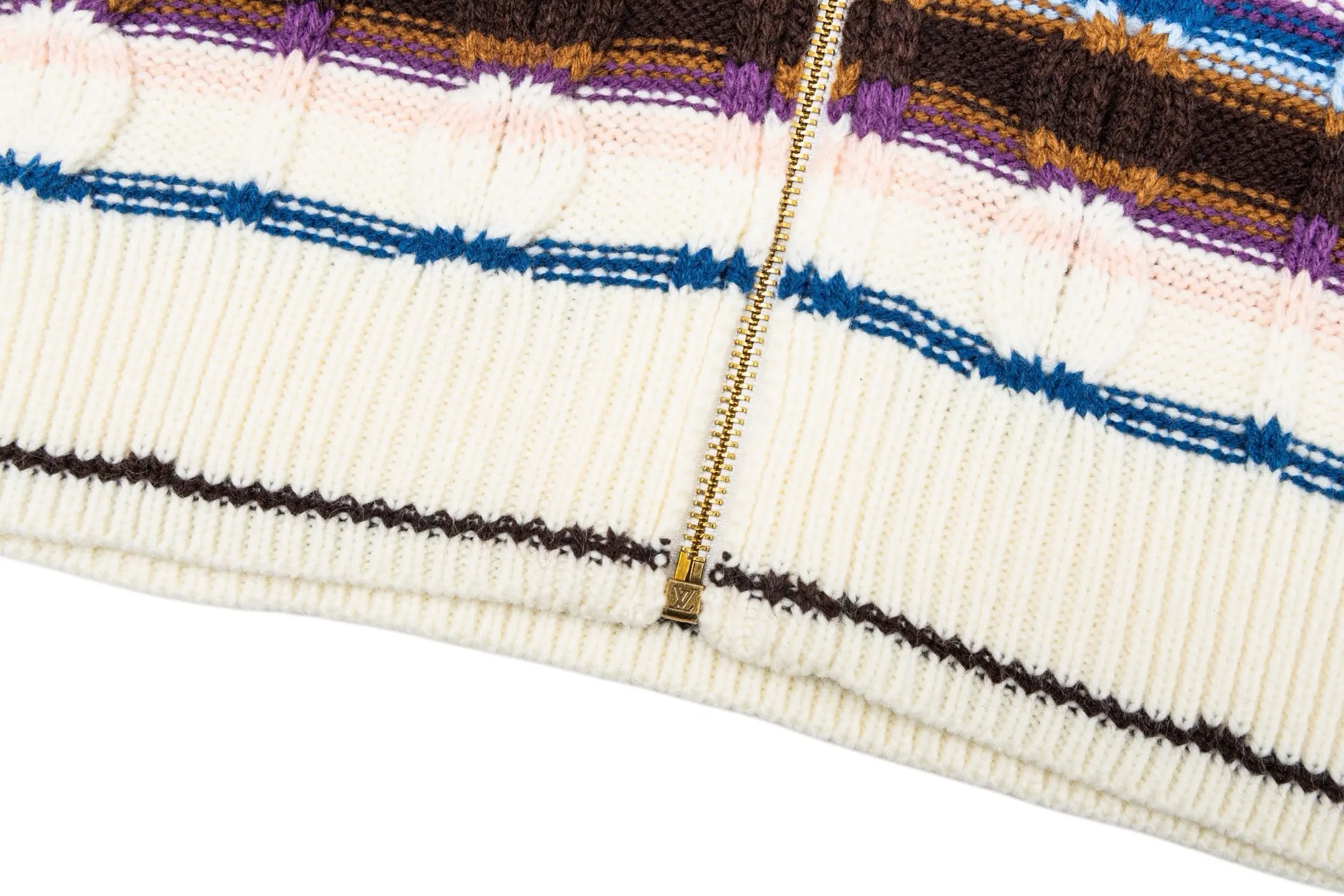 Striped Cable-Knit Wool-Cashmere Zip-Up Cardigan D33514193 — view 8
