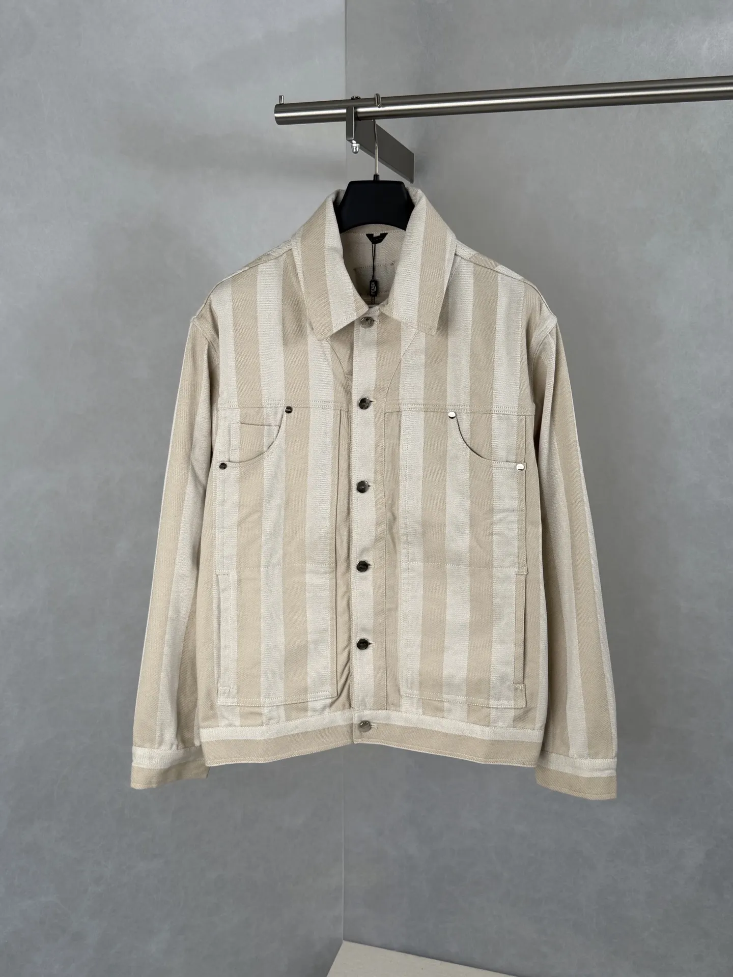Striped Washed Denim Workwear Jacket D33518589