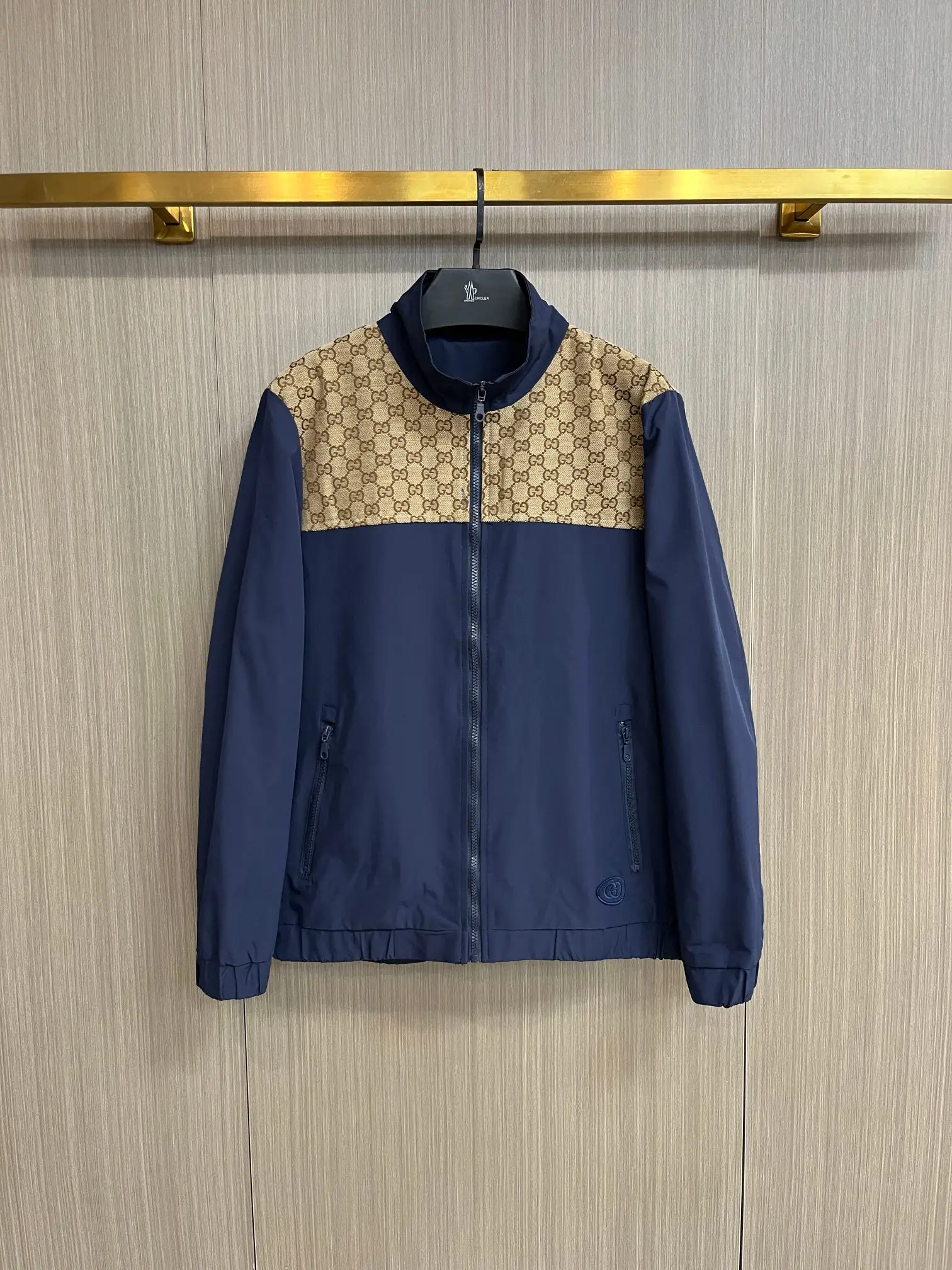 Monogram Panel Zip-Up Hooded Jacket D34014732