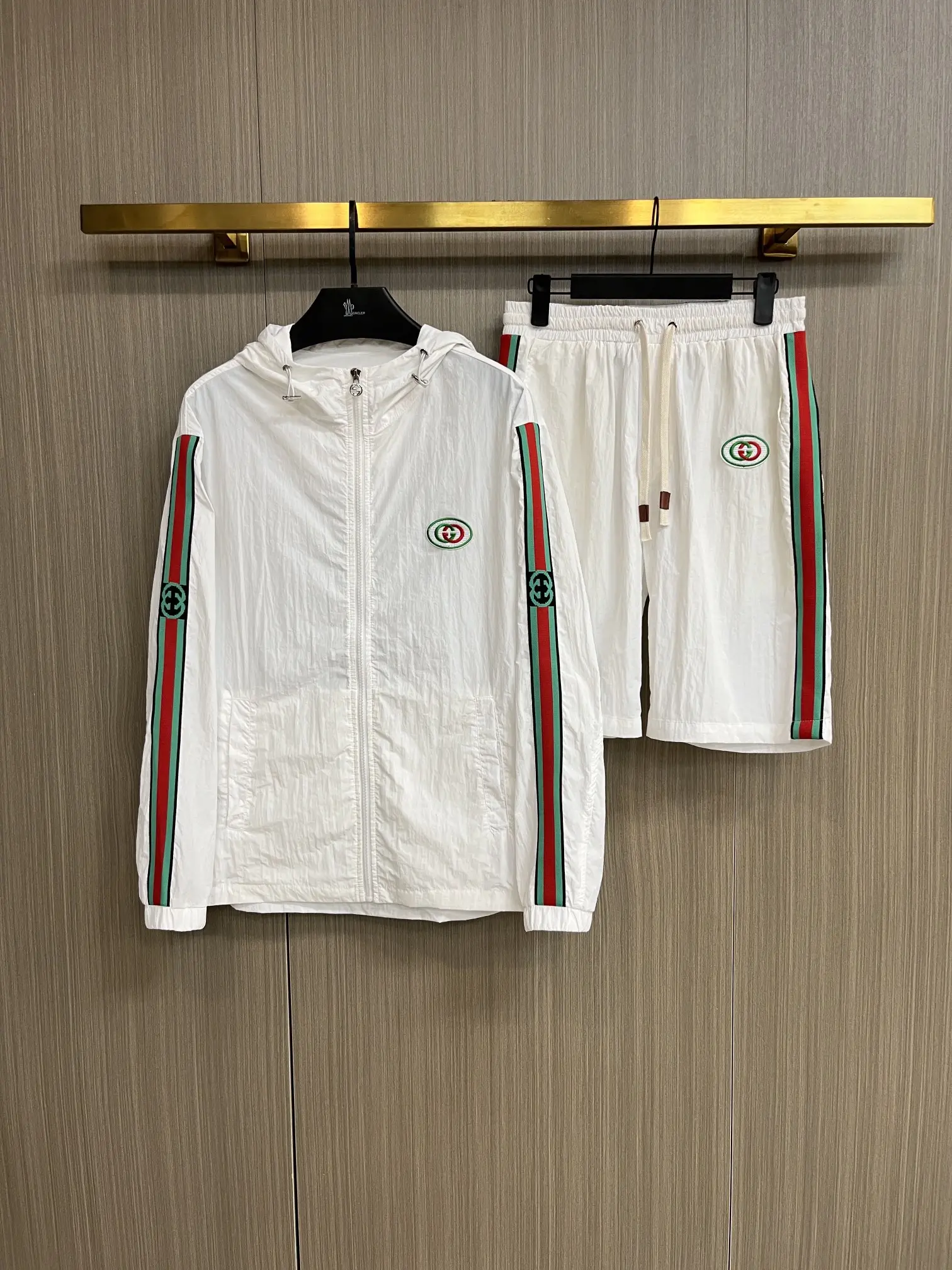 Web-Stripe Hooded Windbreaker and Shorts Set D34014955