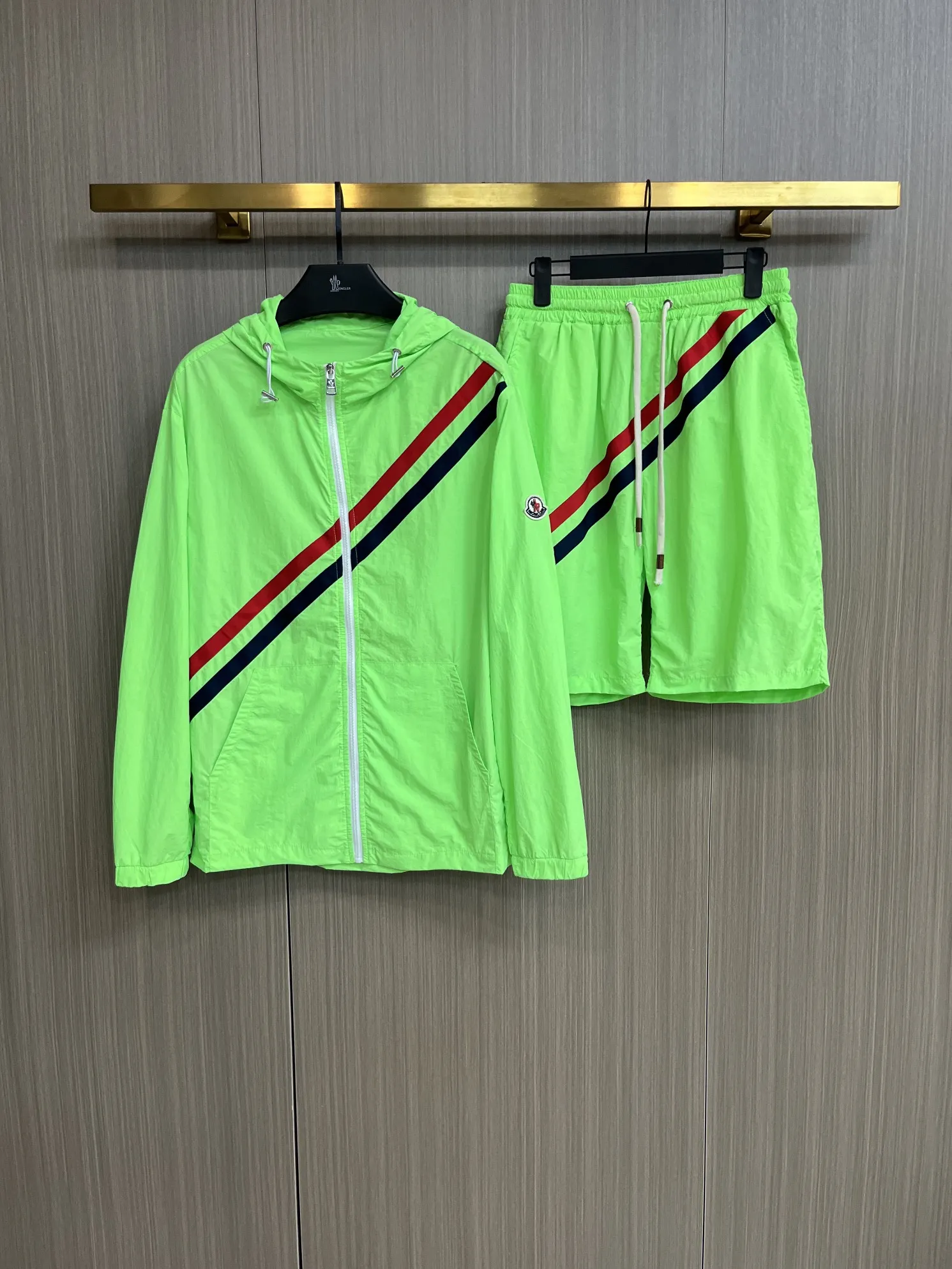 Moncler Striped Hooded Windbreaker and Shorts Set D34014947