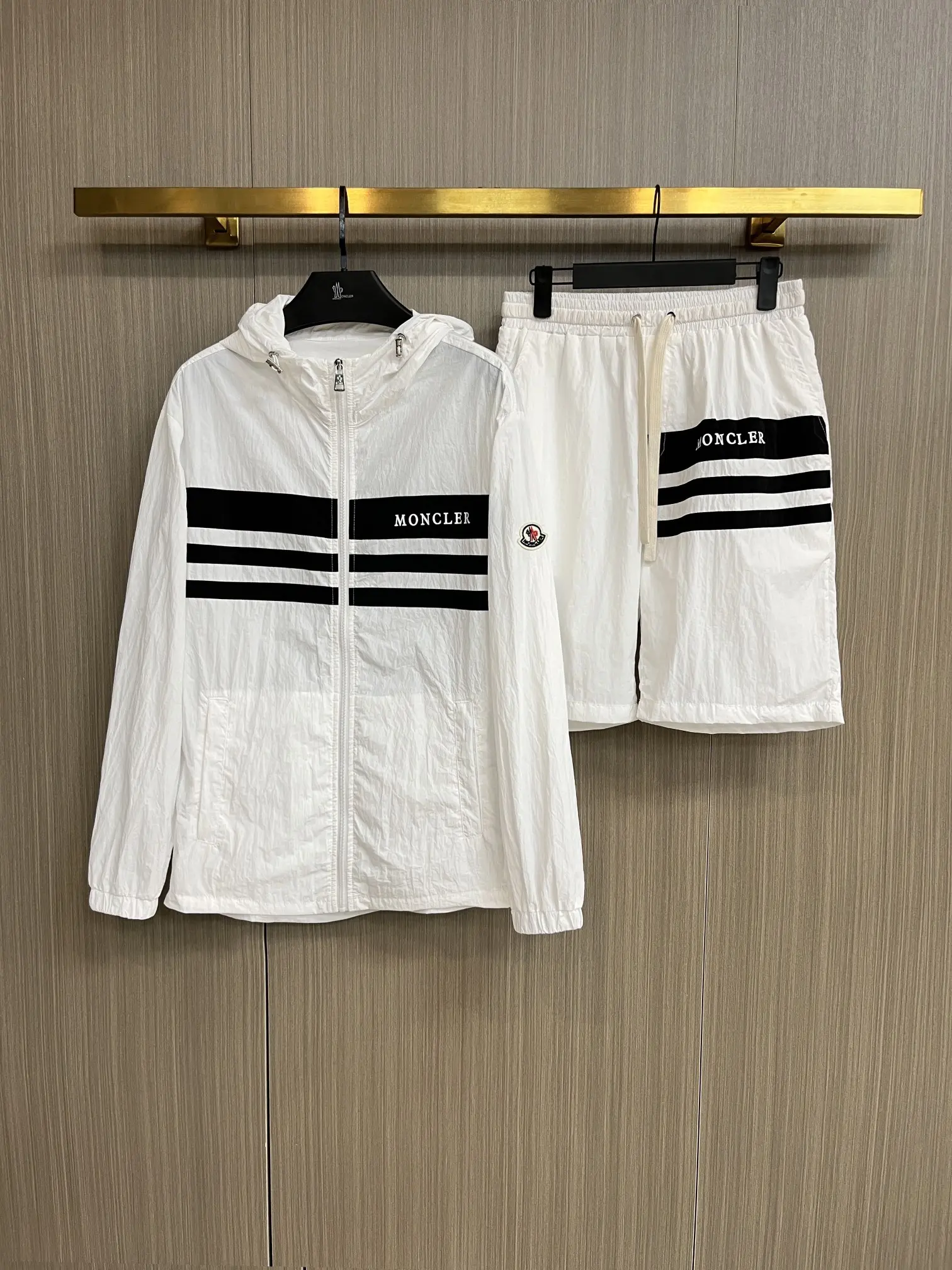 Striped Hooded Windbreaker and Shorts Set D34014813