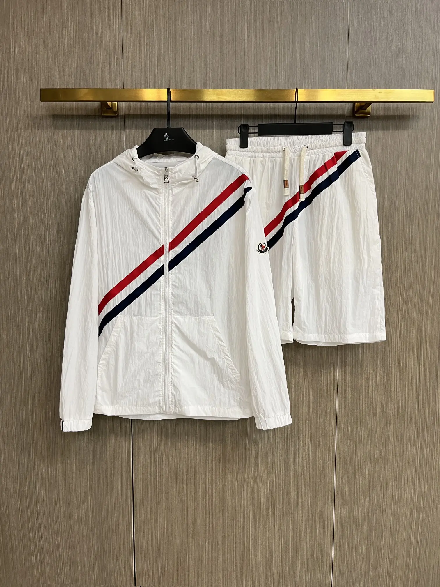 Striped Hooded Windbreaker and Shorts Set D34014957