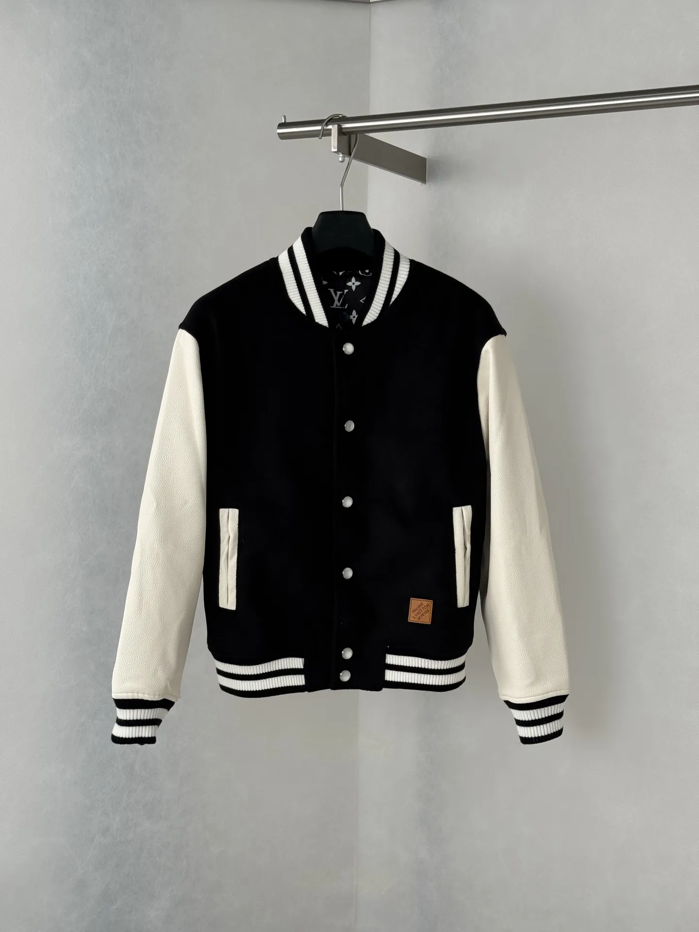 Leather-Trimmed Embroidered Varsity Jacket D34018677