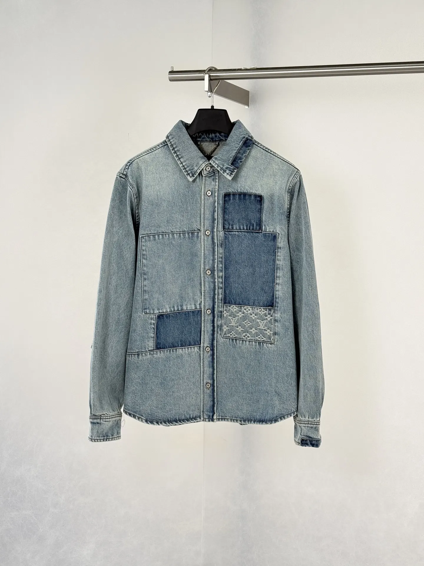 Monogram Patchwork Distressed Denim Shirt D34022026