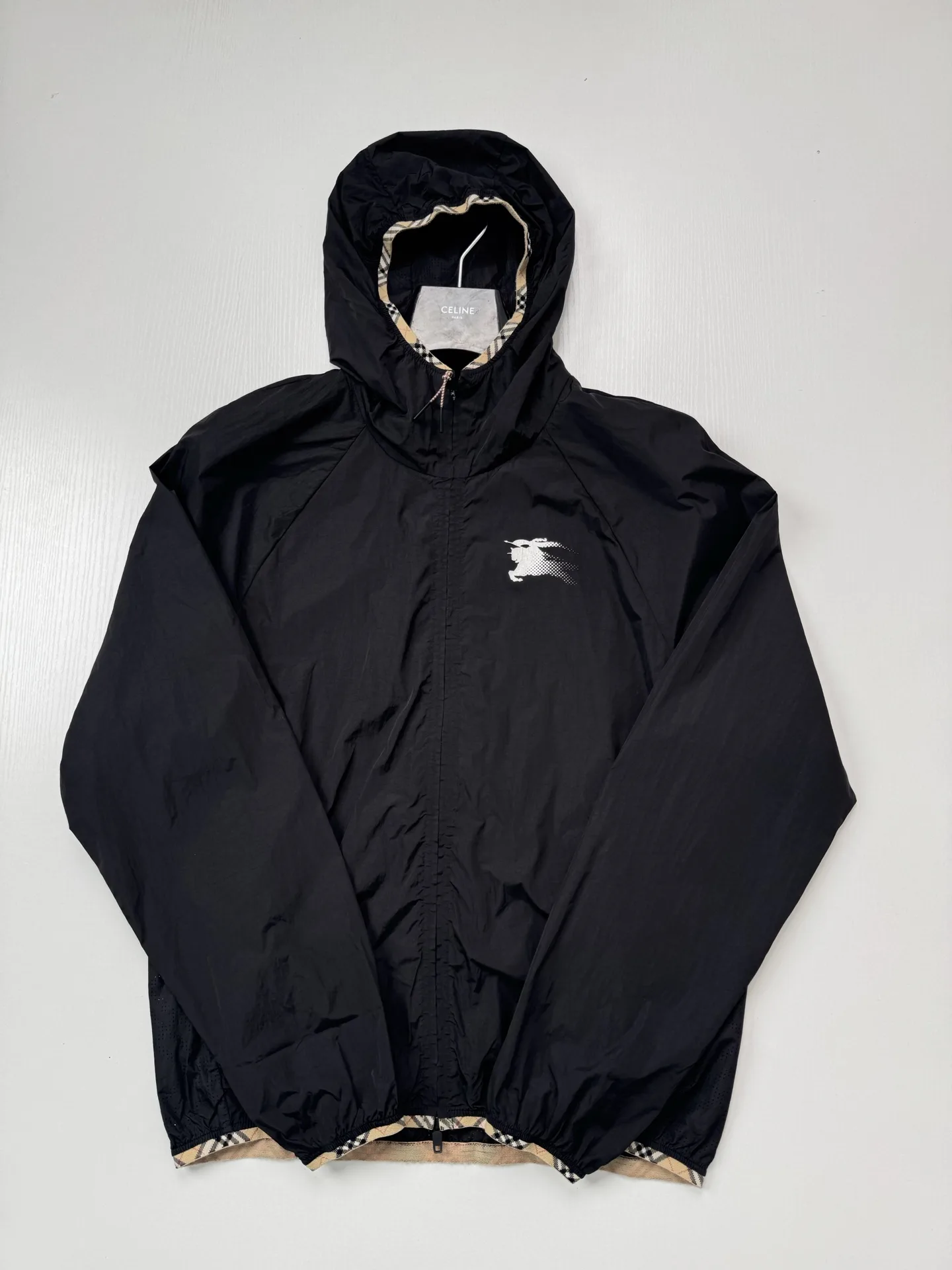 Logo Print Check-Trim Hooded Jacket D34018712 — view 3