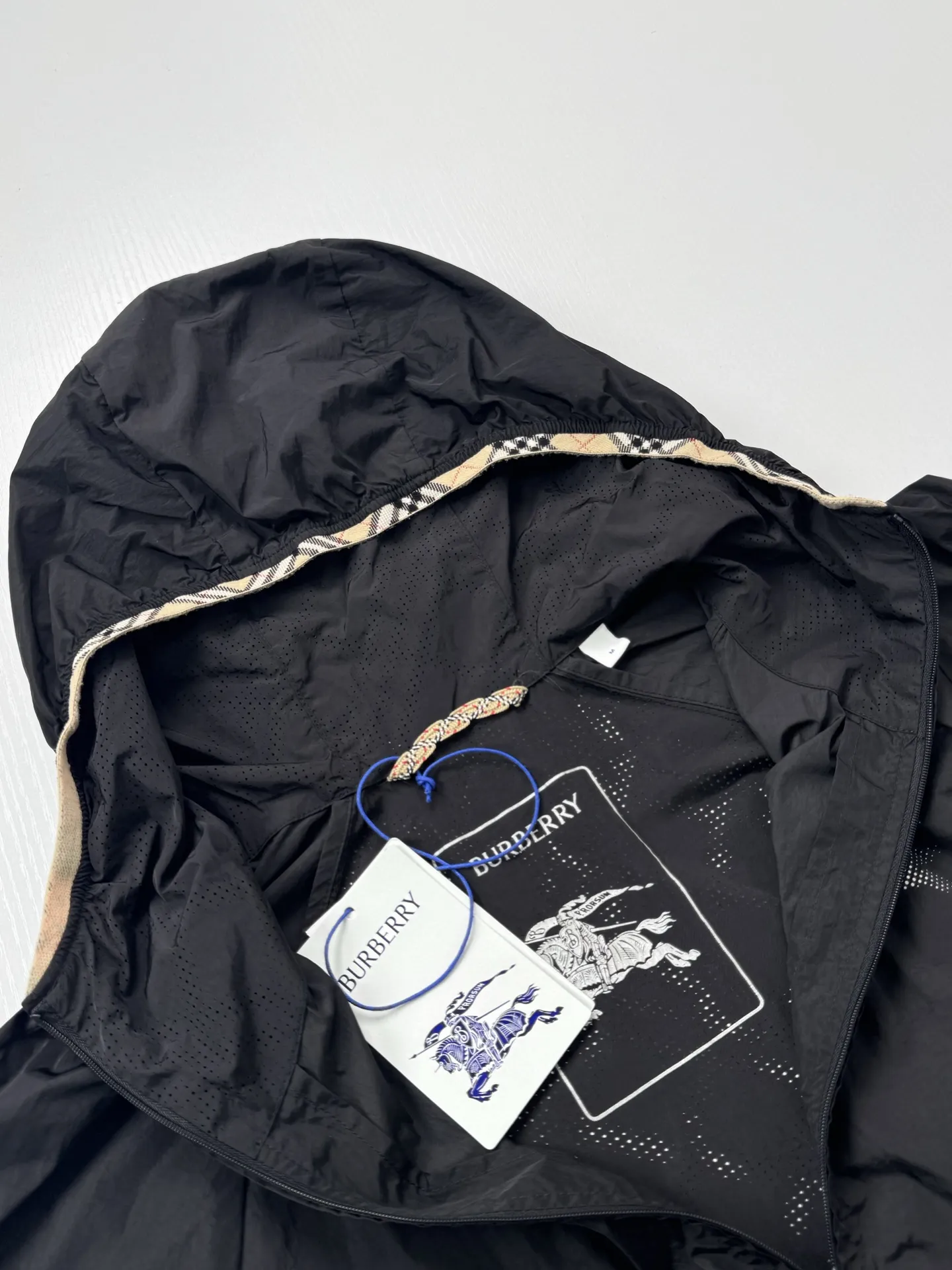 Logo Print Check-Trim Hooded Jacket D34018712 — view 7